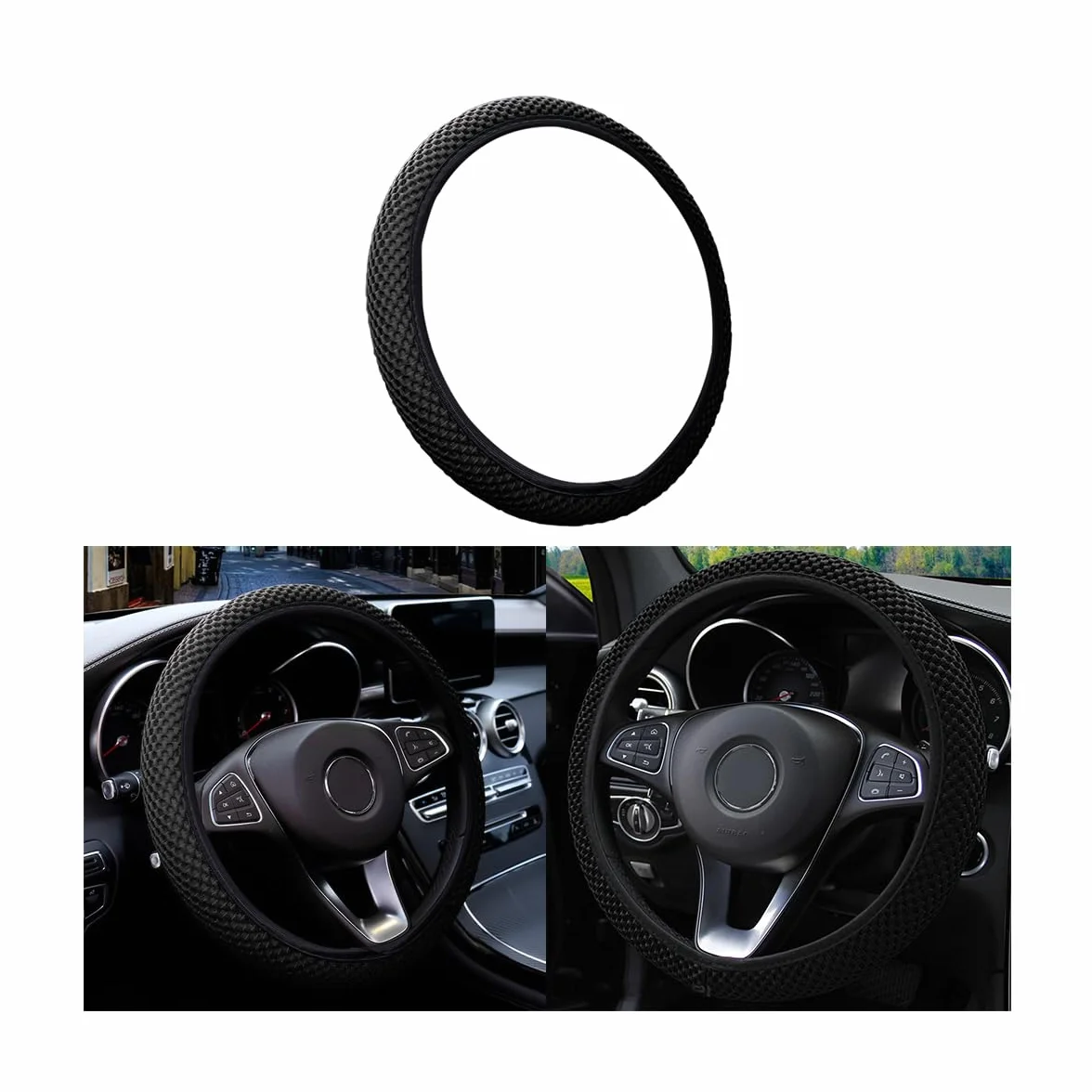 Coprivolante Auto Universale Diametro 37-38 cm, Microfibra Traspirante Antiscivolo (Nero)