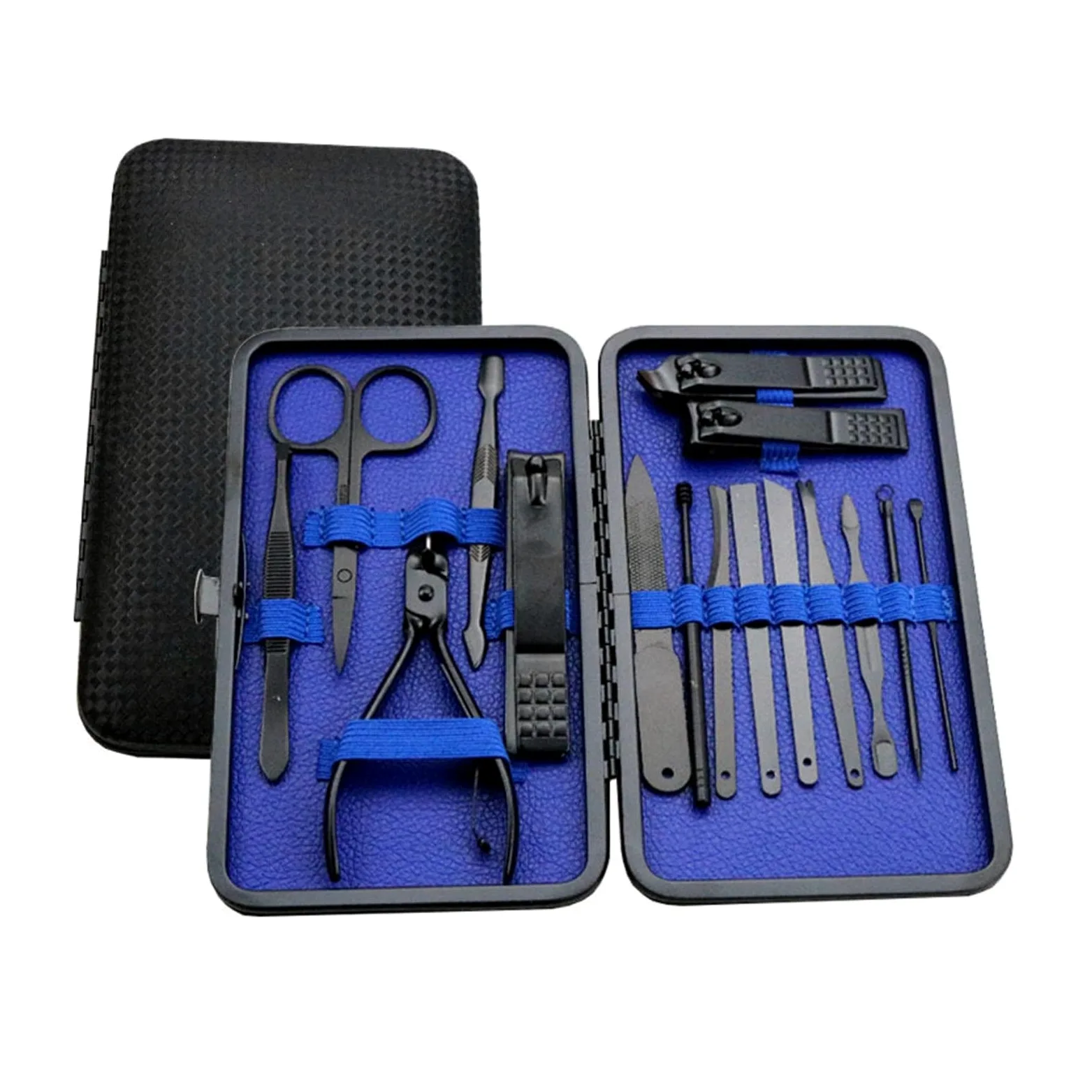 Set di forbici professionali per pedicure e cuticole, pinzette per manicure, 18 pezzi, colore: blu