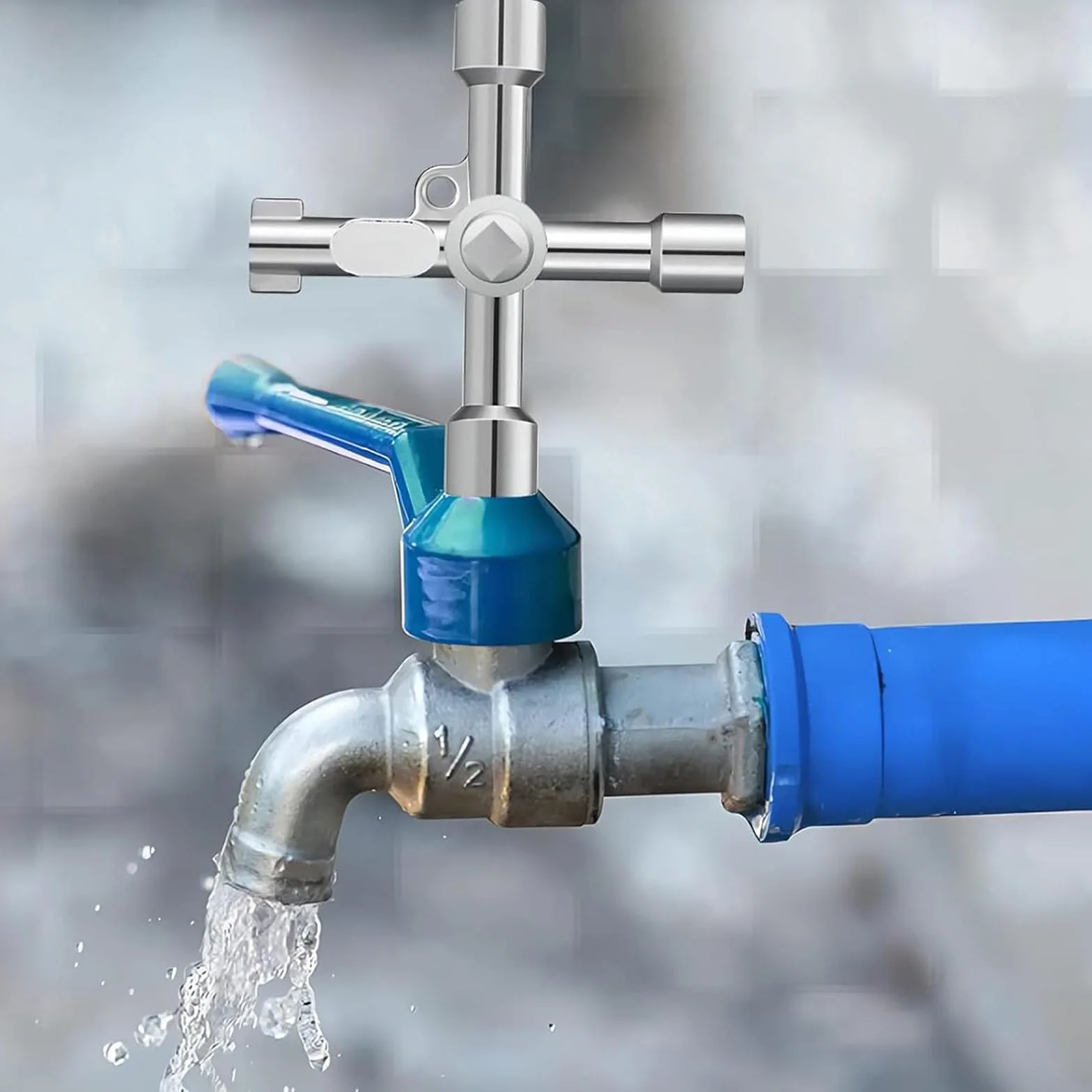Chiave Multifunzionale a 4 Vie Universale per Contatore Gas Elettrico Armadio Radiatore Argento