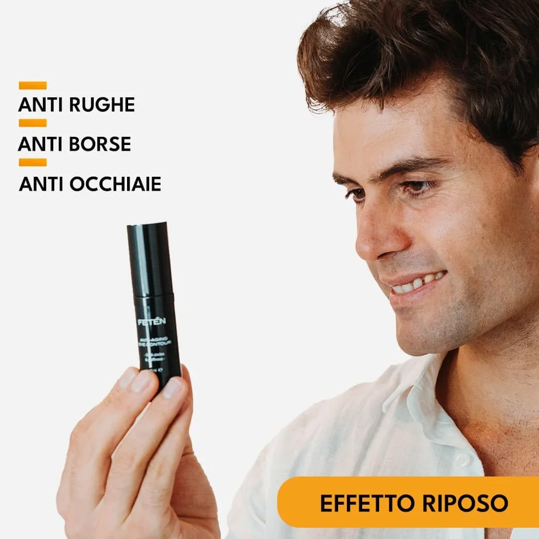 FETEN Contorno Occhi Uomo - Crema Antiocchiaie per occhiaie scure e borse effetto immediato, Siero Antirughe con Vitamina C per palpebre cadenti, Trattamento Schiarente 15ml (Confezione da 2)