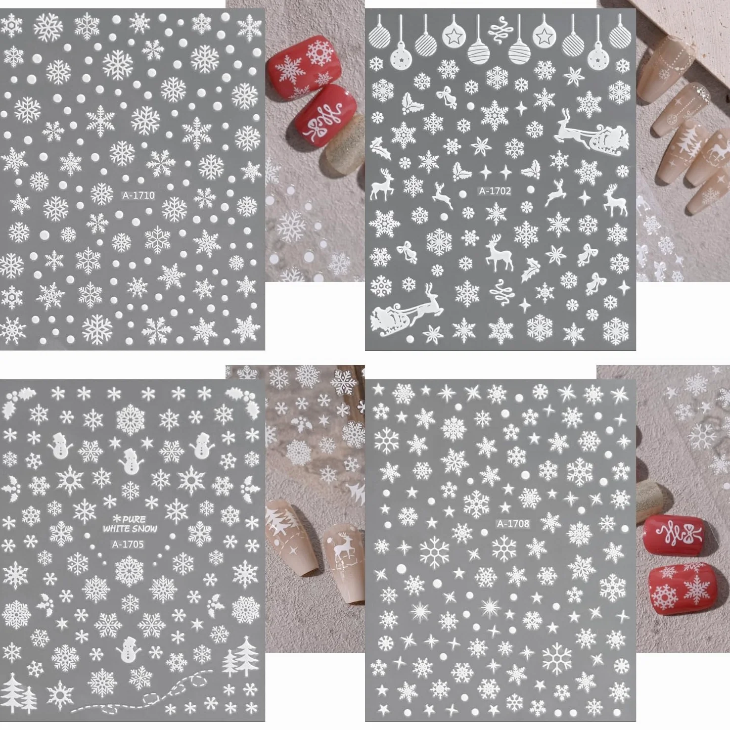 12 fogli adesivi per nail art 3D per unghie di Natale autoadesivi fiocchi di neve, decorazione per donne e ragazze