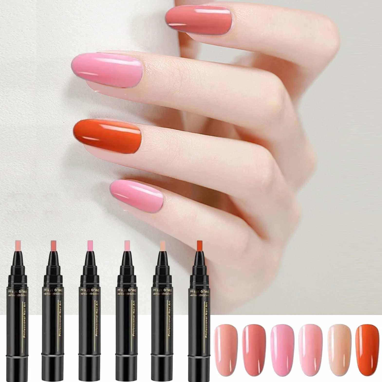 Penne per smalto per unghie | Penna per chiodos gel a 6 colori ad asciugatura rapida | Nessun UV gel Varnish Art Pen Strumento | Accessori pittura polacco 3 in 1 chiodi per il salone per la casa