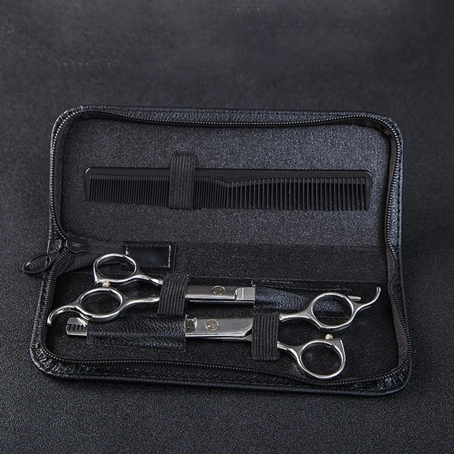 Custodia professionale per strumenti da parrucchiere, forbici da barbiere e pettine per capelli, in pelle sintetica nera