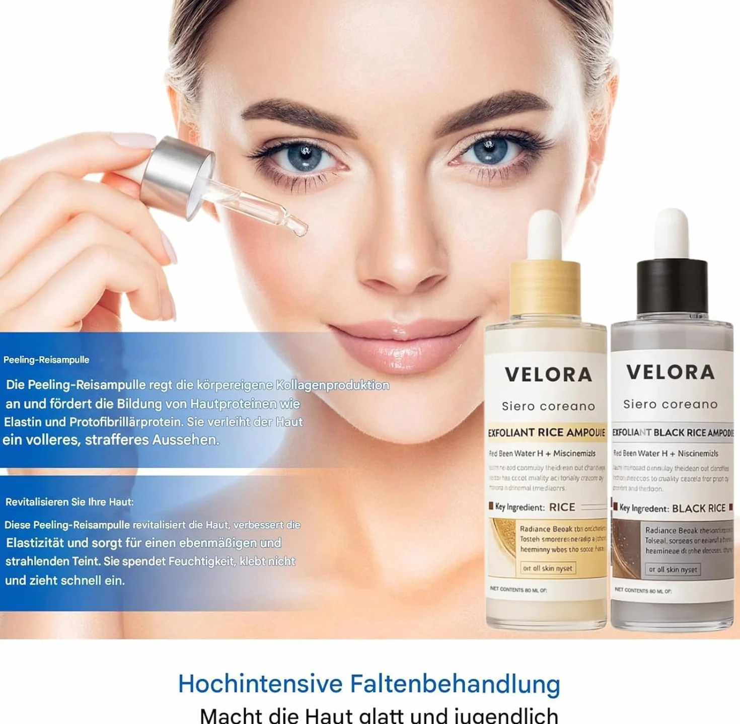 Velora Siero Coreano Esfoliante al Riso, 2026 Estratto Naturale, Ridurre i Pori e Idratare Profondamente per Tutti i Tipi di Pelle, 80ml*2 Pack