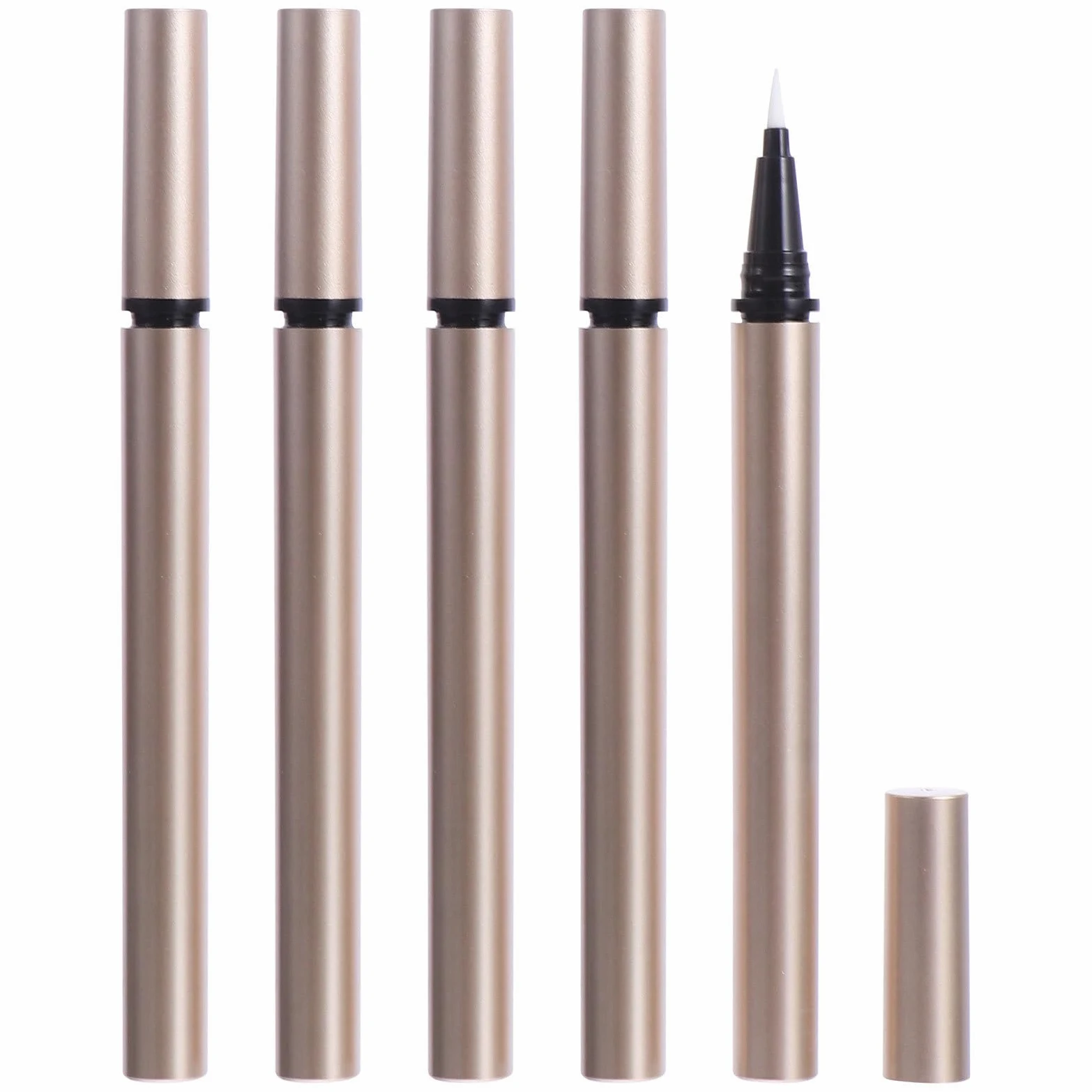 HOMSFOU Set da 5 Penne Eyeliner Ricaricabili da 1ml in Plastica Colore Oro, Contenitore Vuoto per Eyeliner Liquido per Negozi Cosmetici e Rivenditori