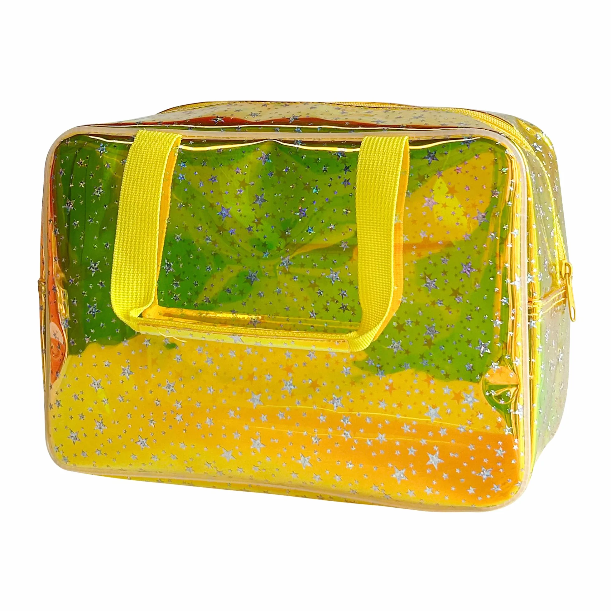 Borsa impermeabile in PVC a forma di stella per trucchi prodotti per la cura del trucco incluso 11,8 "x5.12" x8.26", Giallo laser, 11.81x5.12x8.27inch, Olografico