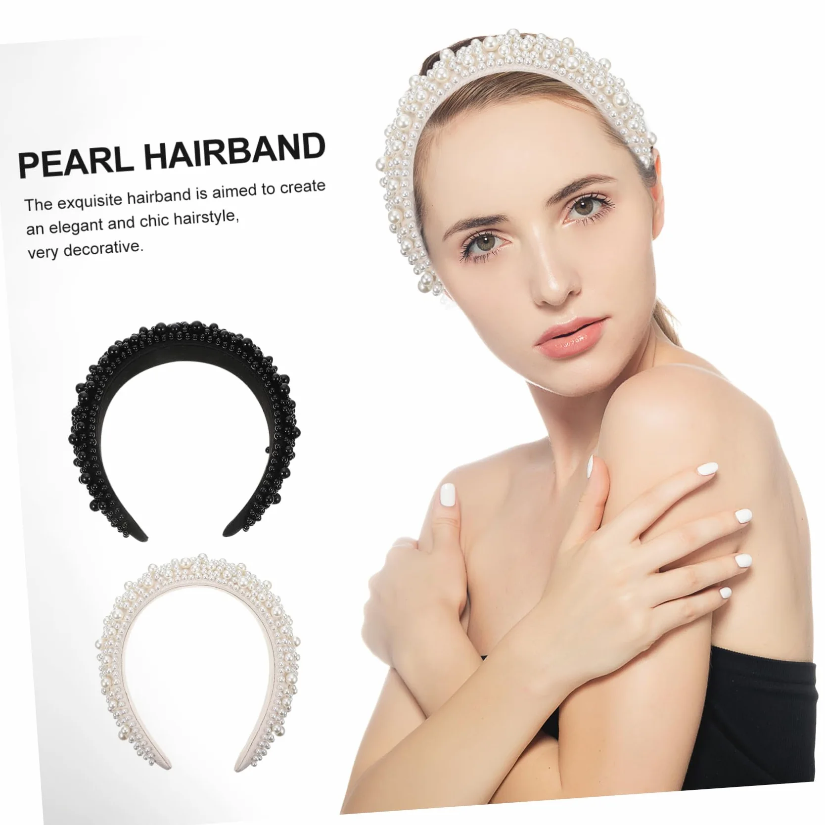 Cerchietto per Chioma Donna Elegante con Decorazioni Simil Perla, 2 Pezzi | Struttura Leggera e Confortevole, Decorazione Delicata, Uso Quotidiano e Make-up, per Ragazza e Donna