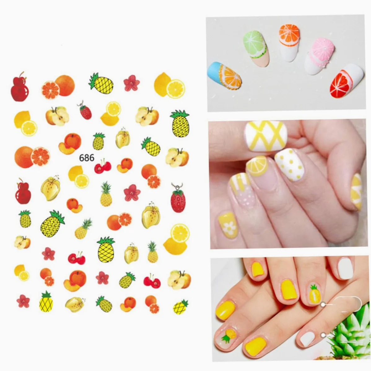 3 Set Adesivi Per Unghie Con Design Frutta Stickers Tema Per Decorazioni Manicure Stile Unico Per Donne E Ragazze Casual 12 Fogli*3