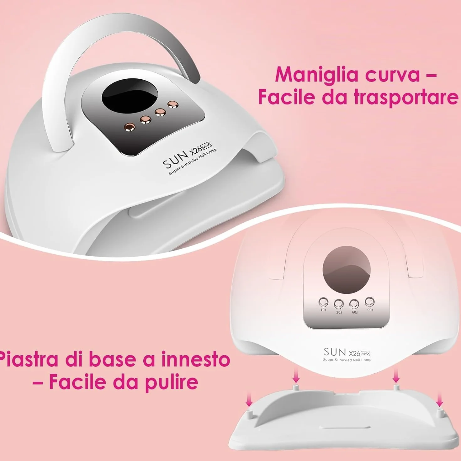 Lampada Unghie Professionale SUN X26 Max 380W – UV/LED 42 Doppie Perle, Asciugatura Rapida, 4 Timer, Sensore Smart – Per Gel, Semipermanente, Ricostruzione – Manicure & Pedicure