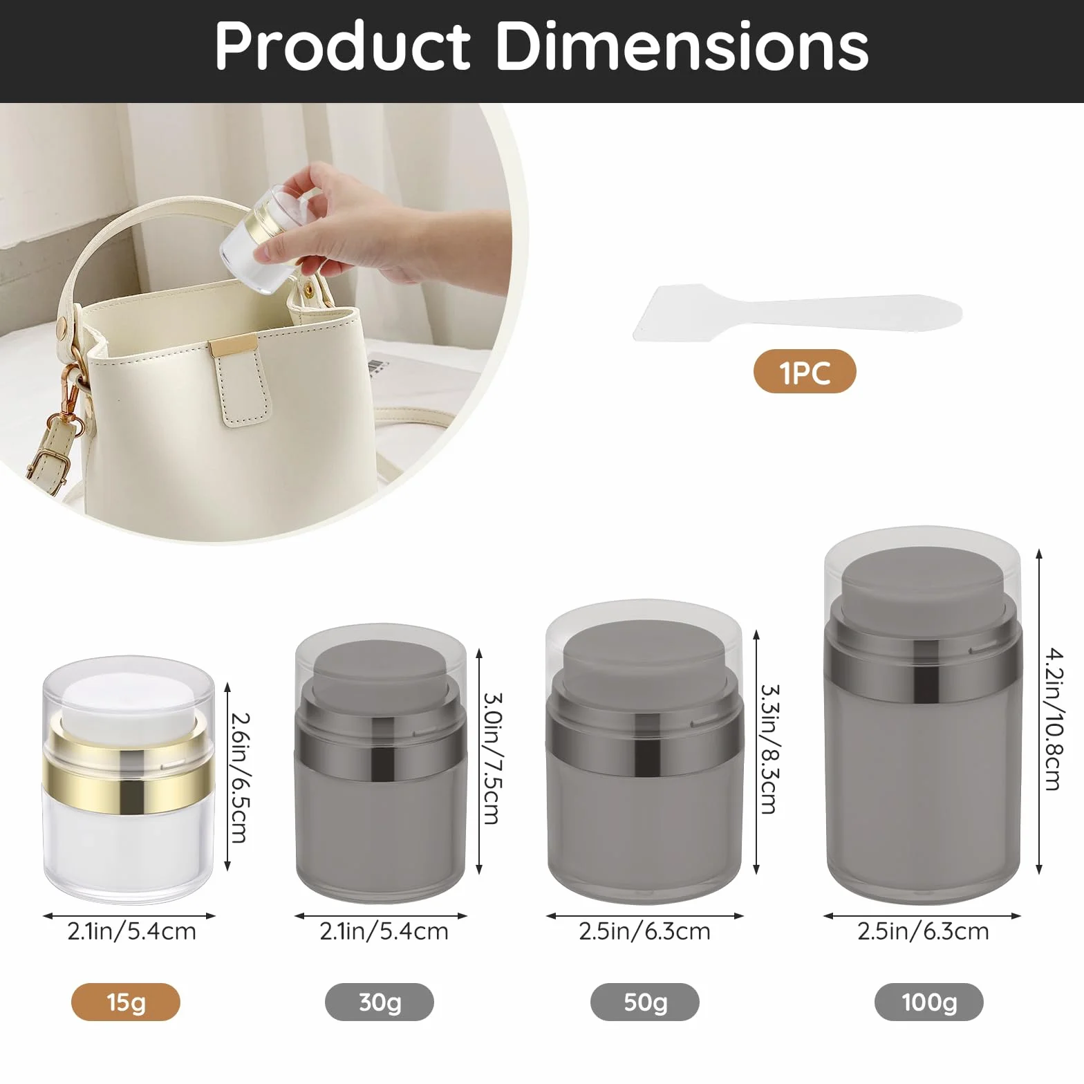 Segbeauty Contenitori Creme, 2 Pezzi 15g Dispenser a Pompa per Crema, Pompe Airless Dispenser Riempibile, Crema Vuoti Barattoli per Viaggio, Contenitori Viaggio per Lozione, Fondotinta Liquida