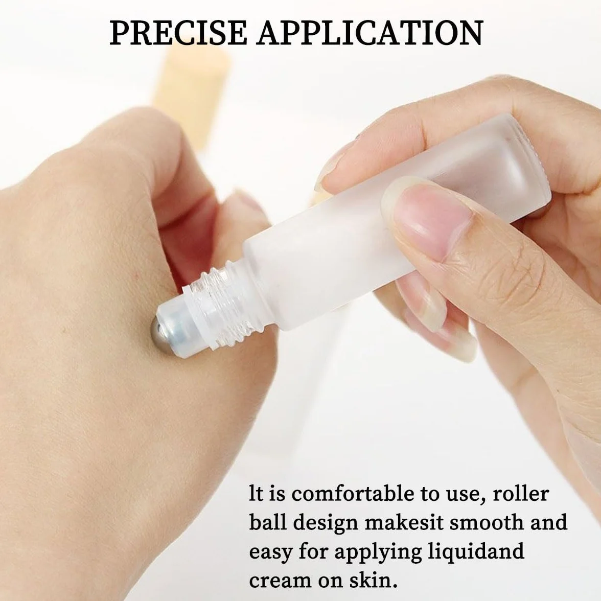 LEEQ 6Pcs Roll-on Bottles Riutilizzabile - Bottiglie di Rullo, Contenitori in Vetro con Sfere in Acciaio Inossidabile e Coperchio di bambù Imitazione per Olio Essenziale Profumi Balsami per Labbra