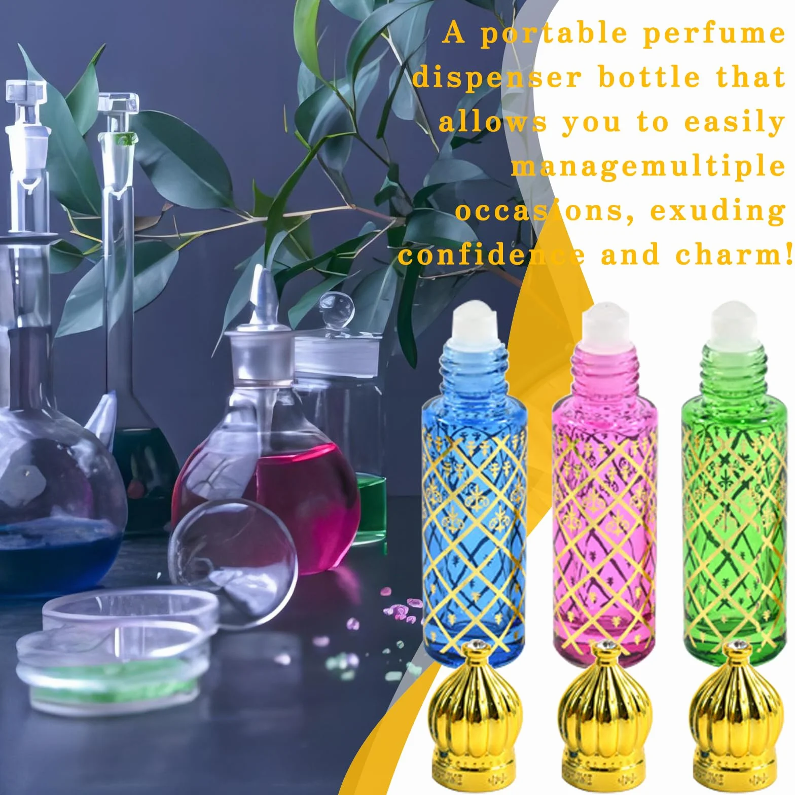 6 Pz Roll on Oli Essenziali Riutilizzabile, Bottigliette per Oli Essenziali Liquid con Rullo in Acciaio Inox, Art Deco Bottiglie a Piccolo Dimensione Del Flaconi Vuoto Viaggio Viaggiare - C