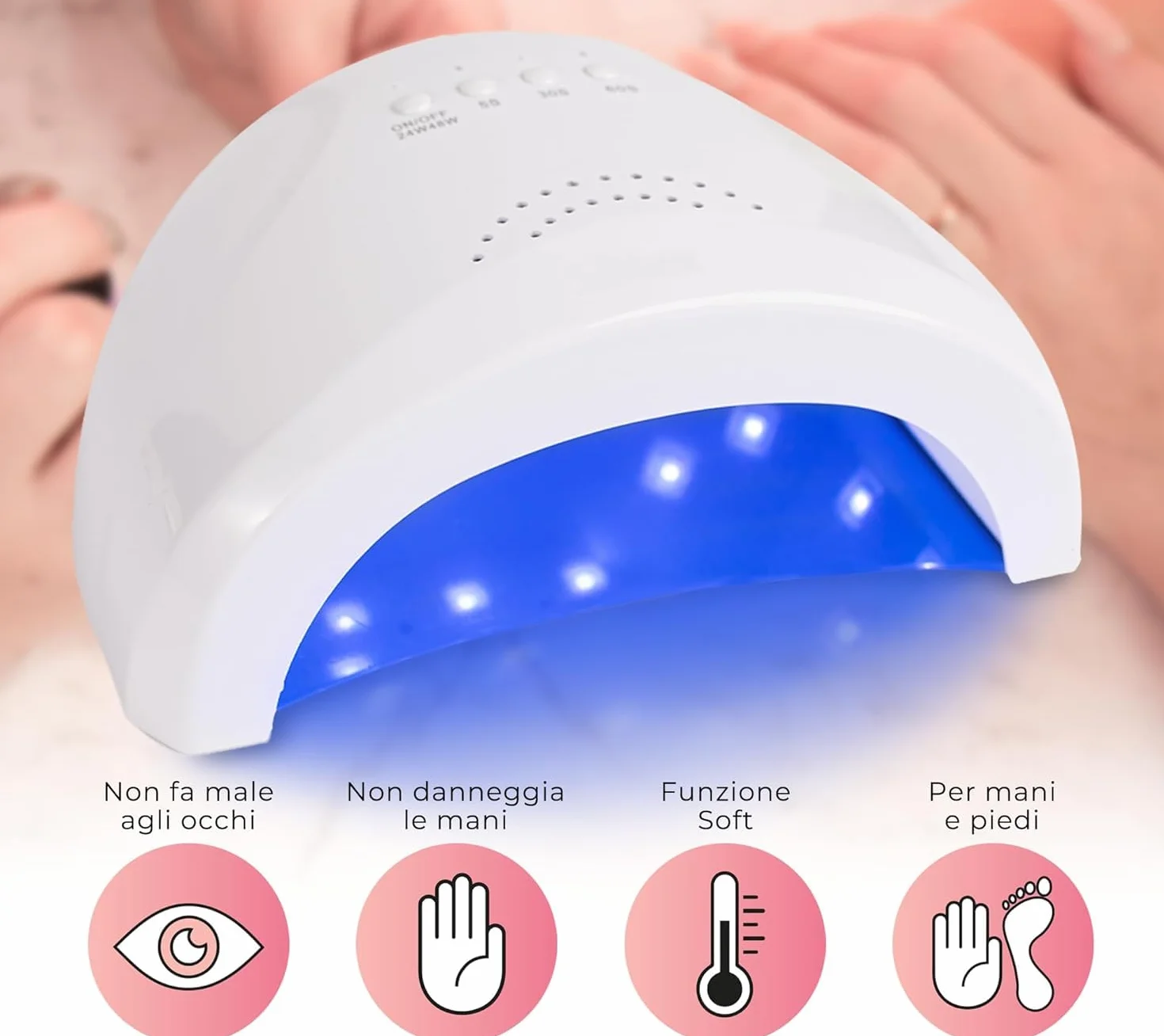 SQUADO Fornetto Unghie Semipermanente LED Lampada UV 48W Sensore Avvio Automatico 3 Timer 5S-30S-60S