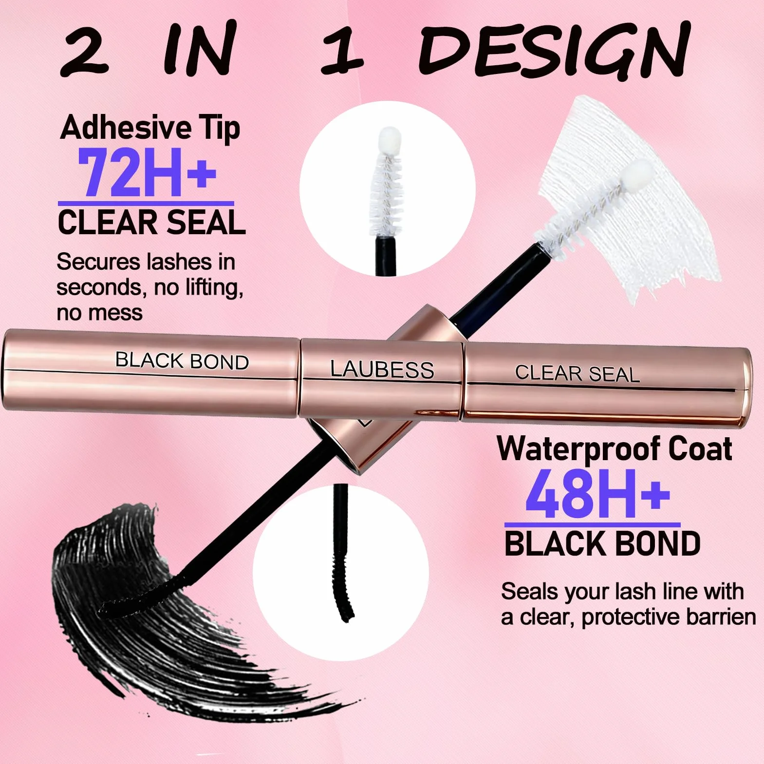 LAUBESS Colla Ciglia Finte Waterproof 10ml Black/Clear 48-72 Ore