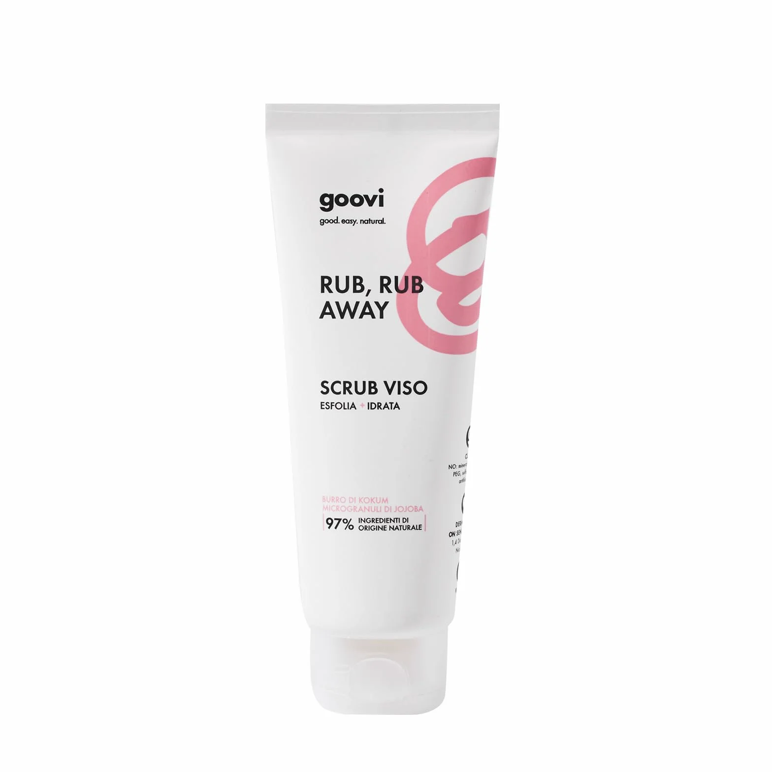 Goovi, Rub Rub Away Scrub Viso Delicato, Esfoliante e Idratante con Burro di Kokum e Olio di Cotone Antiossidante e Rigenerante, Formula con Microgranuli di Jojoba Effetto Peeling, Formato da 75 ml
