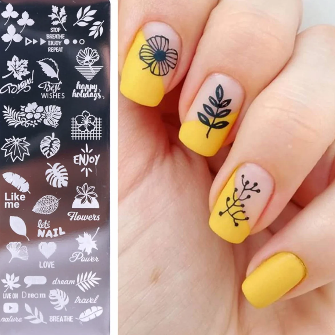 6 Pezzi Set di Nail Art Stamping Stampini, Nail Art Template Stencil Piatti Piastra per Unghie, Unghie e Timbro Stamper Scraper Manicure per Unghie