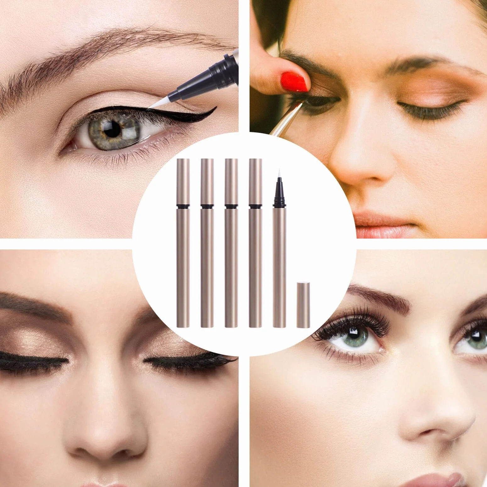 FRCOLOR Set 5 Pezzi Tubetti Eyeliner Vuoti da 1ml in Plastica Oro Ricaricabili Leggere e Portatili per Negozi Cosmetici