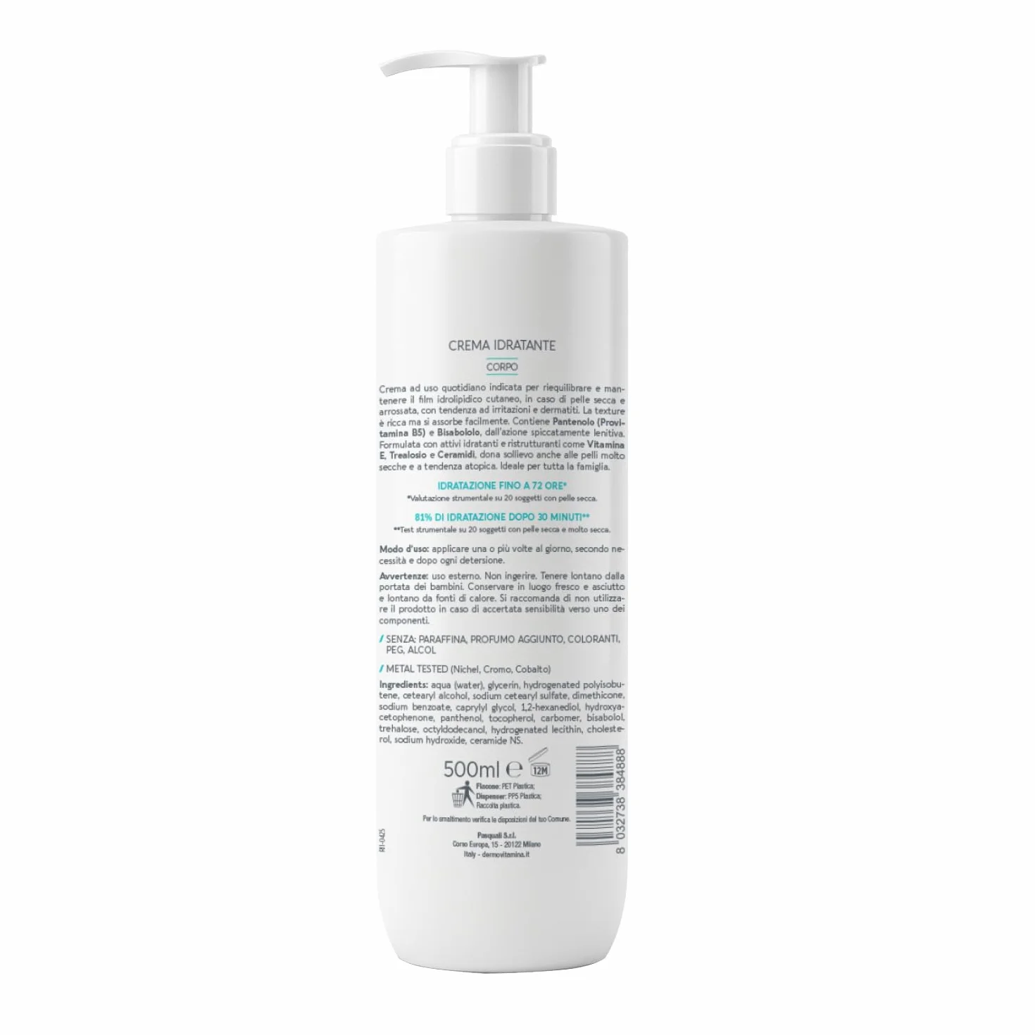Dermovitamina Calmilene Crema Idratante 500 ml - Crema Corpo con Vitamina E e Ceramidi