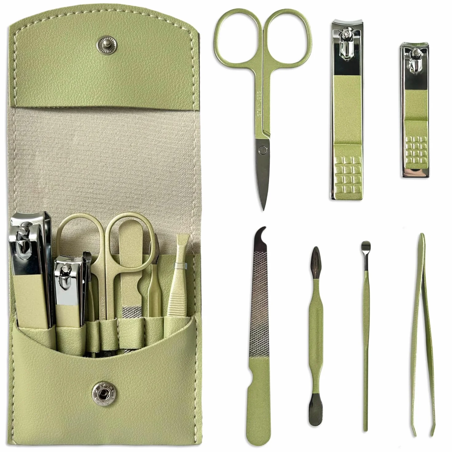 LAC FOR YOU Set Manicure 7 Pezzi Kit per Unghie e Pedicure Professionale Verde