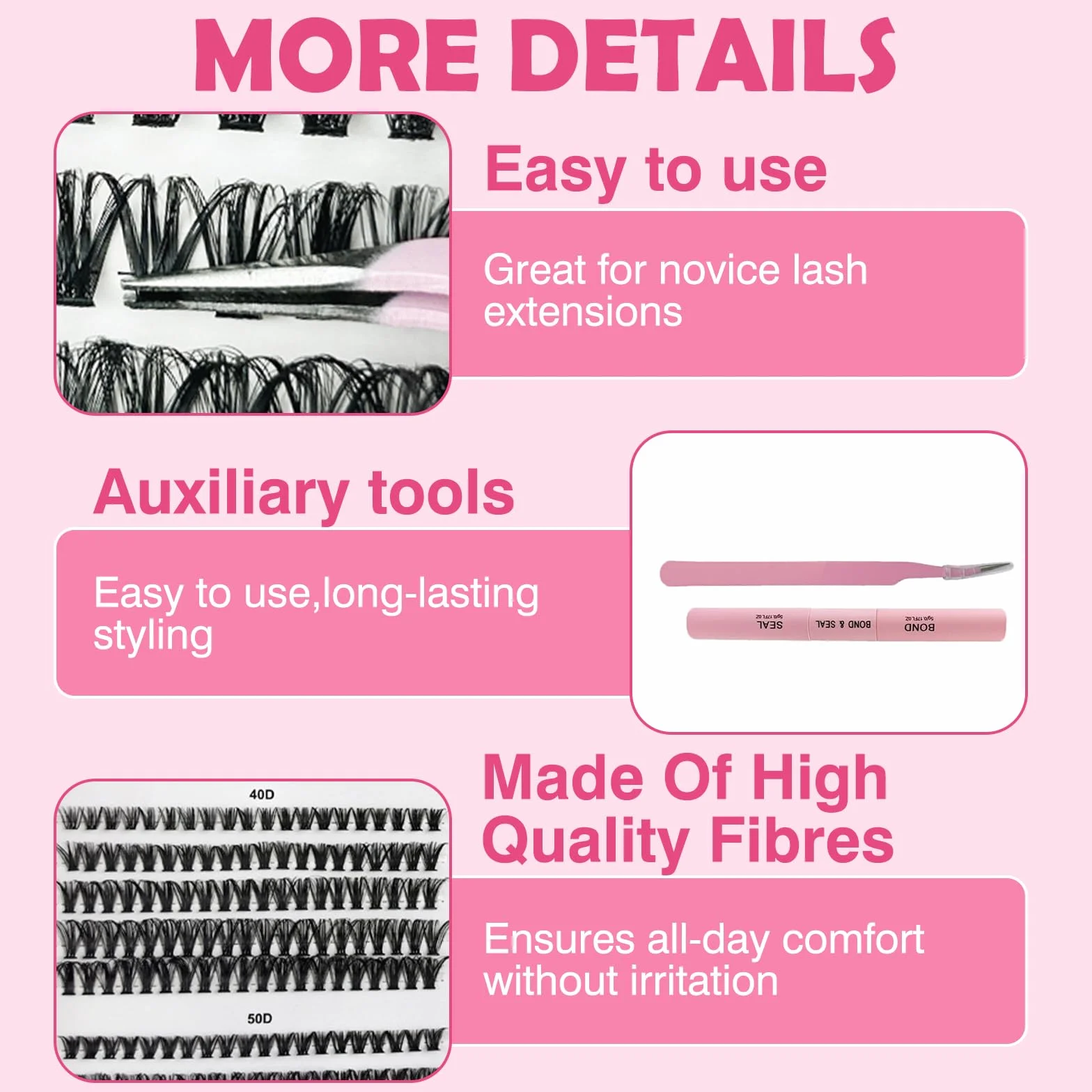 VEGCOO 570 Pezzi Ciglia Finte Ciuffetti Kit Extension Ciglia 30-100D 8-16mm DIY Eyelash Extension con Accessori