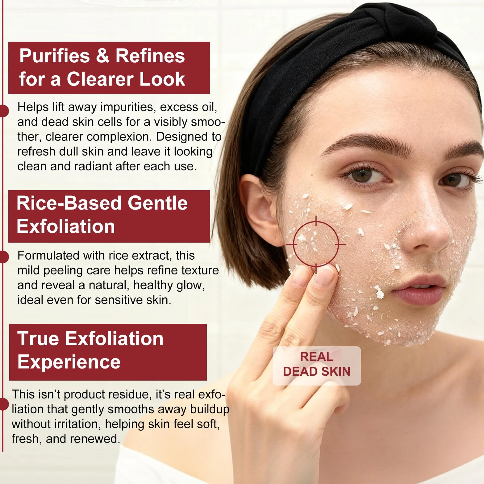 Siero Esfoliante al Riso 100ml, Siero Coreano Esfoliante al Riso, Peeling Viso Delicato,Scrub Viso Anti Punti Neri Rimozione, Riduce Pori, Idratante e Illuminante,Rimuove Cellule Morte,pelli sensibili
