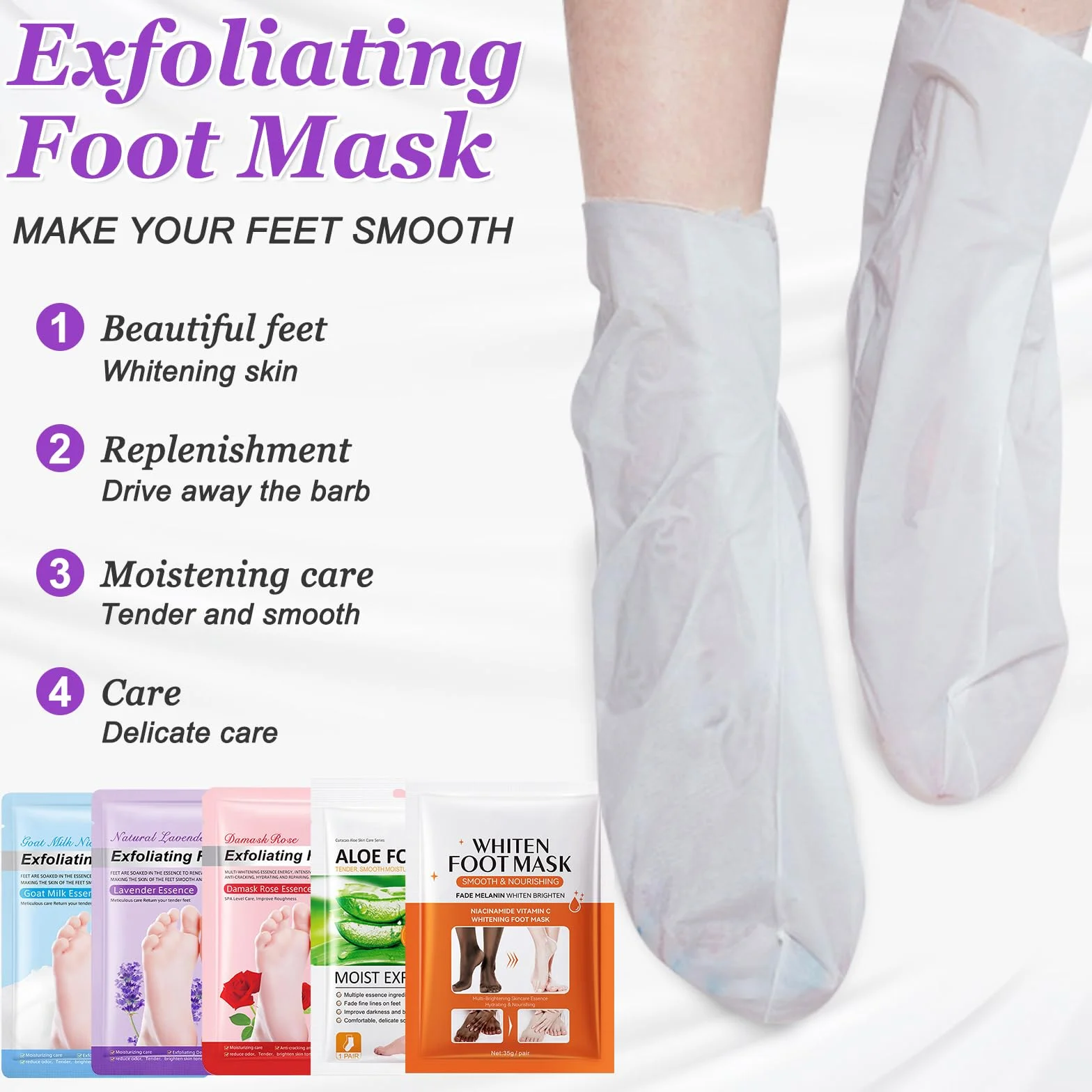 5 Paia Maschera Piedi Esfoliante, Calzini Idratanti per Piedi, Foot Peel Mask per Calli, Pelle Morta e Talloni Screpolati, Lavanda Latte di Capra Rosa Aloe Sbiancamento Foot Mask per Donne e Uomini
