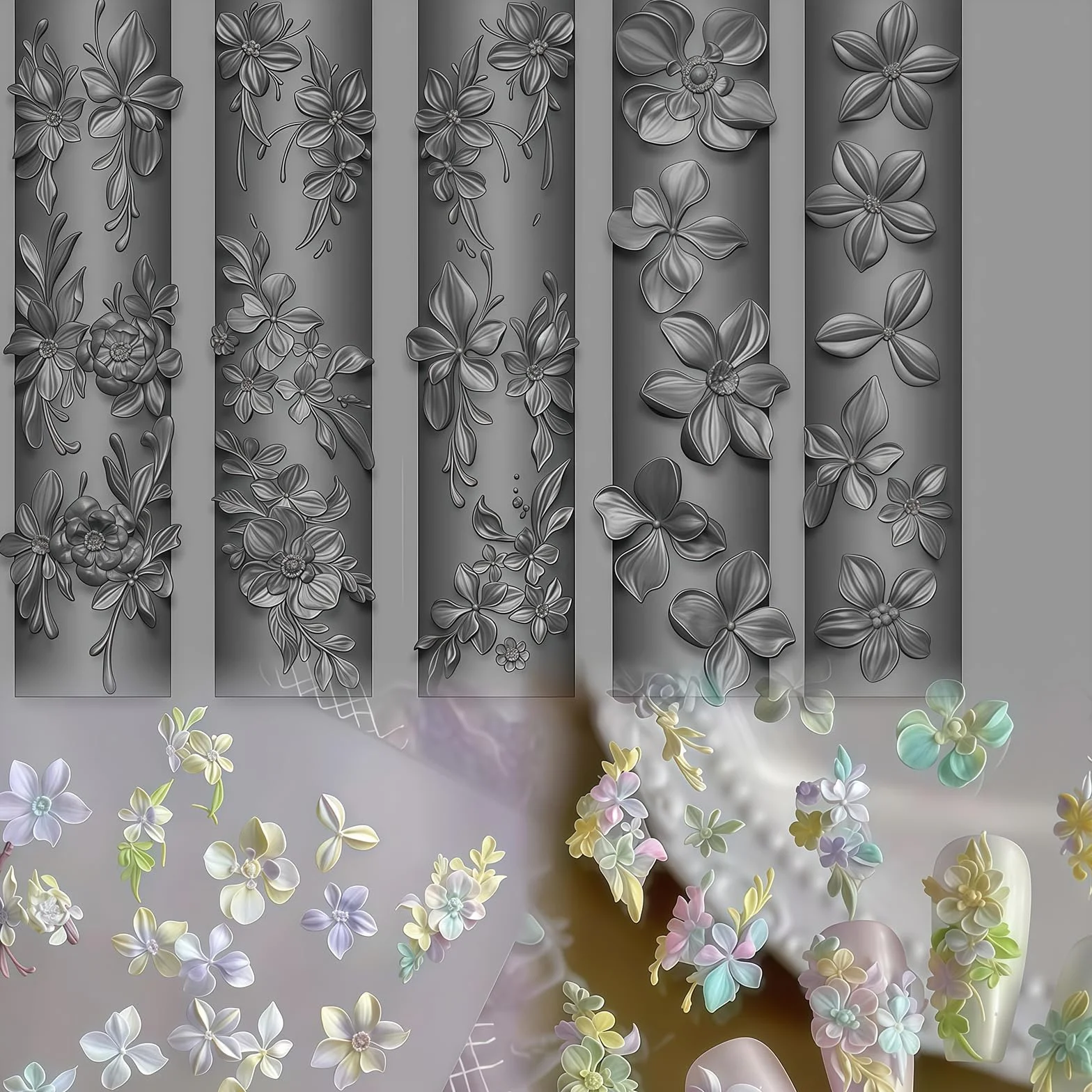 Forme per Unghie 3D Fiori in Silicone Strumenti per Unghie Fiori Primavera Gel Nail Art Charms in Resina per Decorazioni Unghie Accessori per Design Unghie