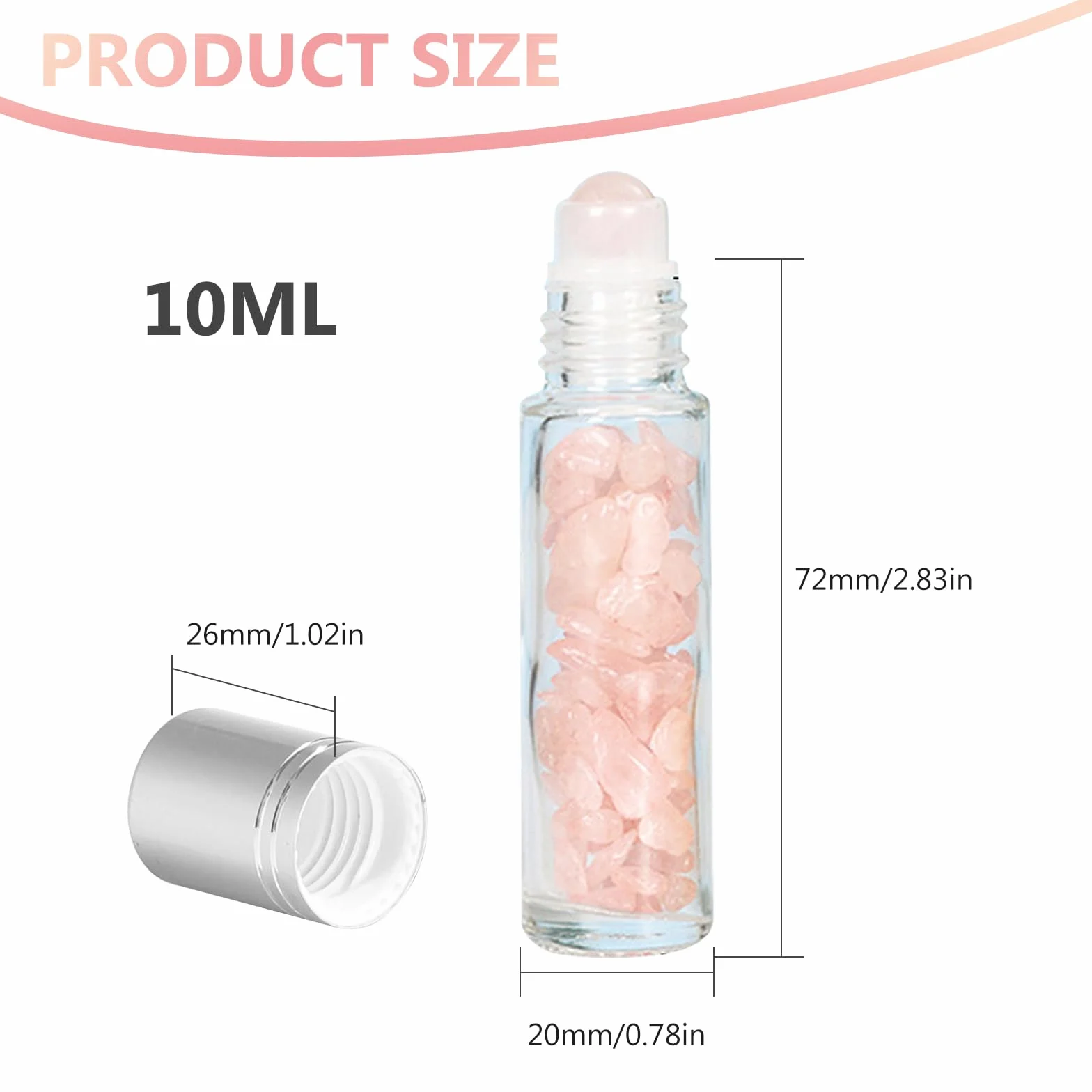 BYZESTY Roll On Bottiglie di vetro per olio essenziale, 10 pezzi Roll On Flacone da 10 ml, Rollon per oli con gemme naturali, contenitore ricaricabile per oli essenziali profumi