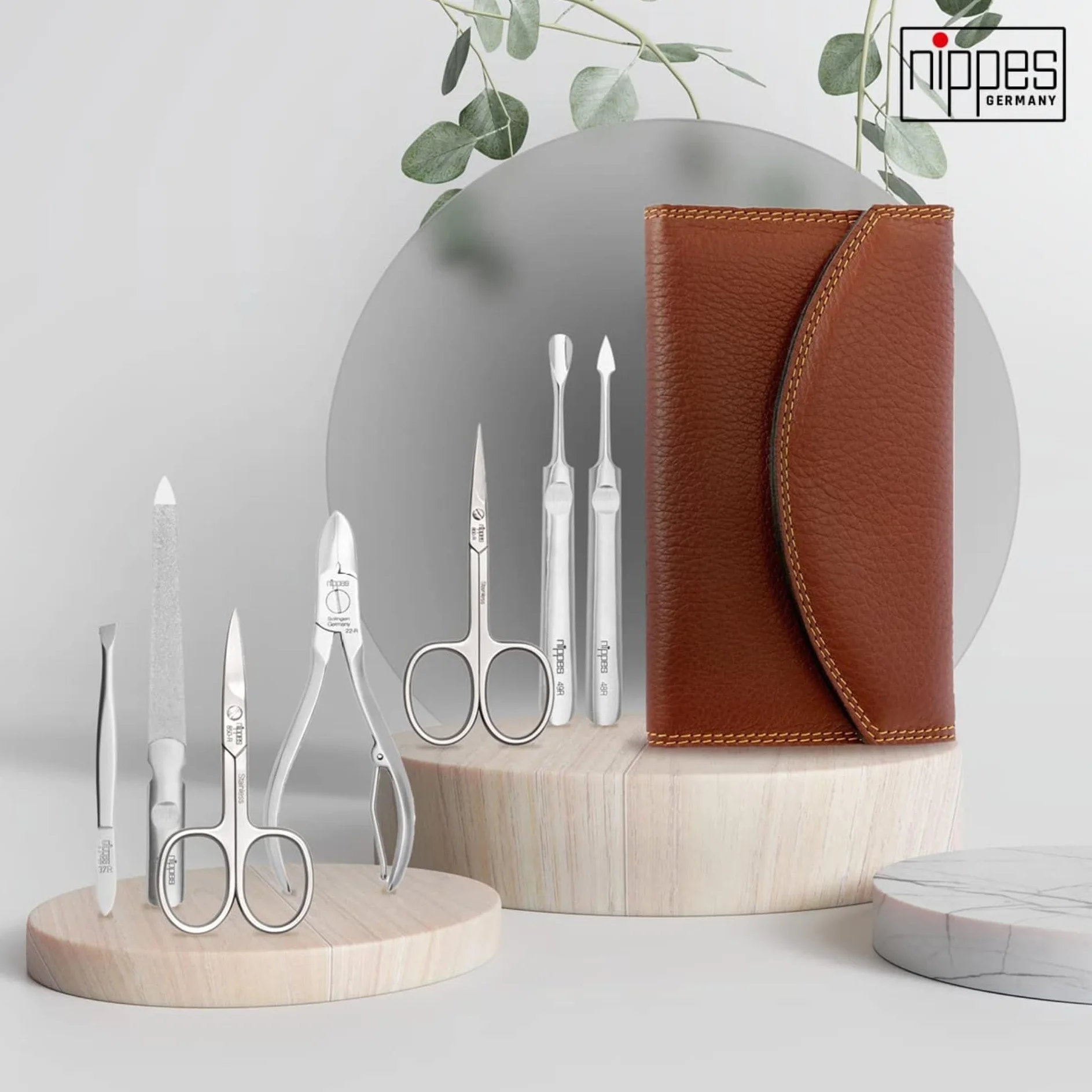 Nippes Solingen Classic Premium Set Manicure 7 pezzi astuccio in vero cuoio bovino italiano acciaio inox senza nichel Made in Solingen Germany