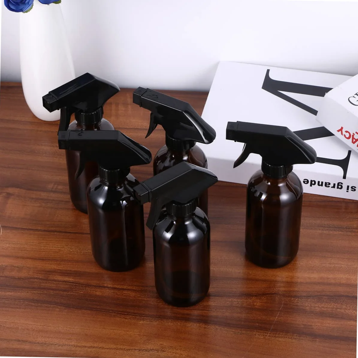 FRCOLOR Bottiglia Spray in Vetro Marrone 250ml, 4 Pezzi, Riutilizzabile | Pp, Contenitori per Liquidi, Uso per Prodotti di Pulizia, Formato Compatto
