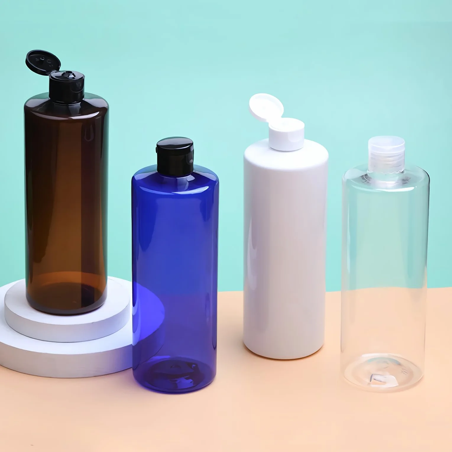 4 Pezzi 500ml flaconi vuoti da Trasparente in plastica da viaggio bottiglia di lozione con Tappo Flip Top Trasparente, ricaricabili, per lozione e shampoo Cosmetica Bottiglie Flaconi