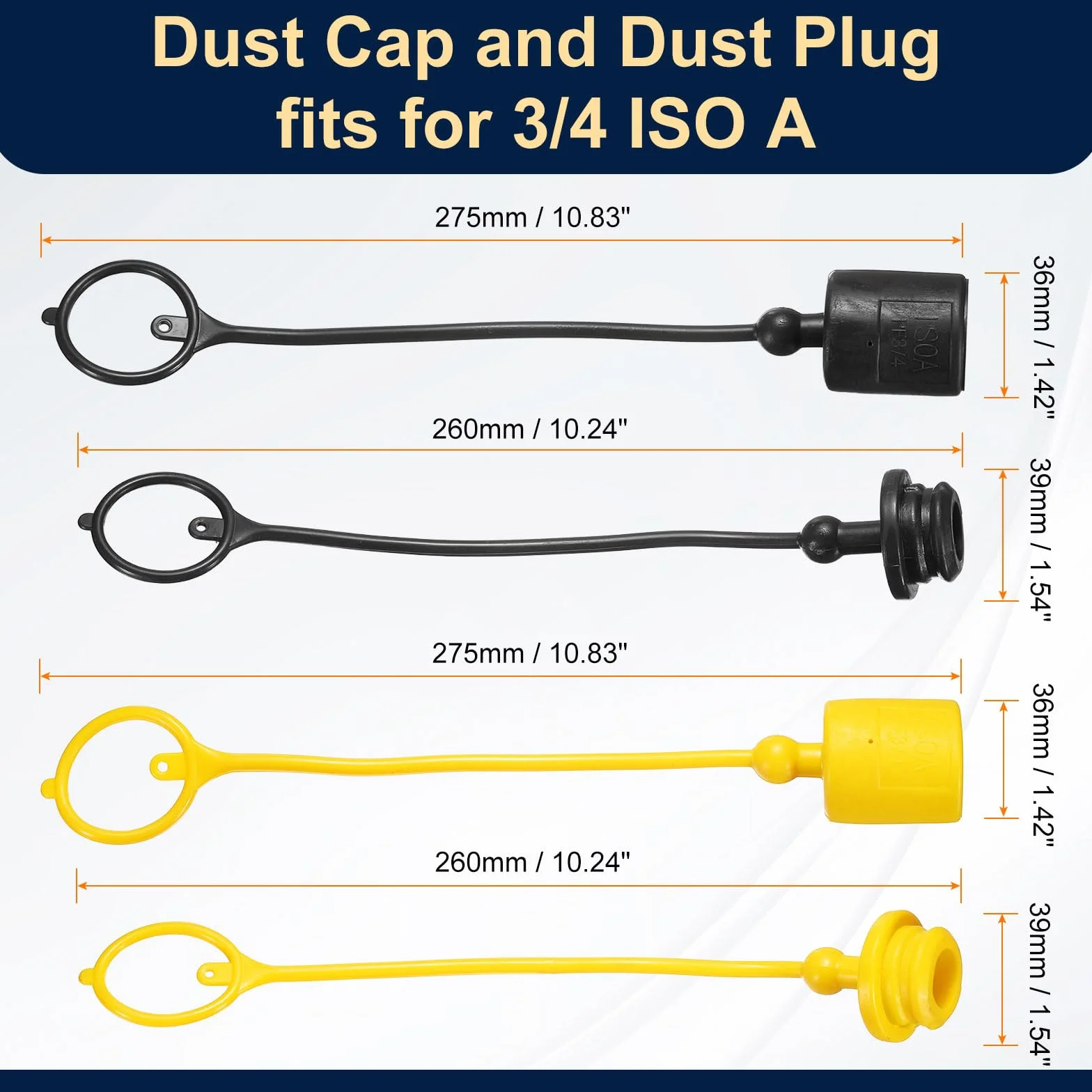 Set di 2 tappi antipolvere per tubo idraulico 3/4 maschio ISO-A femmina, scollegatore rapido aria nero/giallo