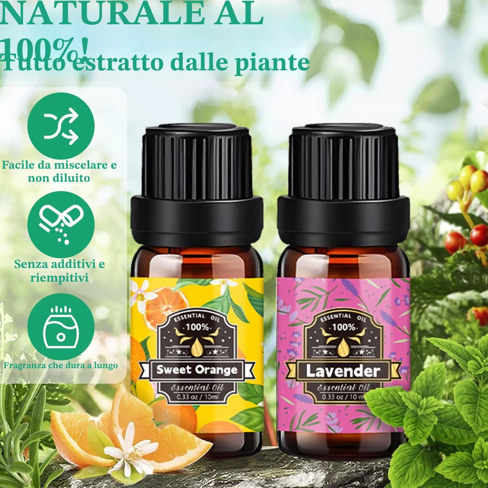 Set oli essenziali 20 x 10 ml per diffusore aromi puramente naturale