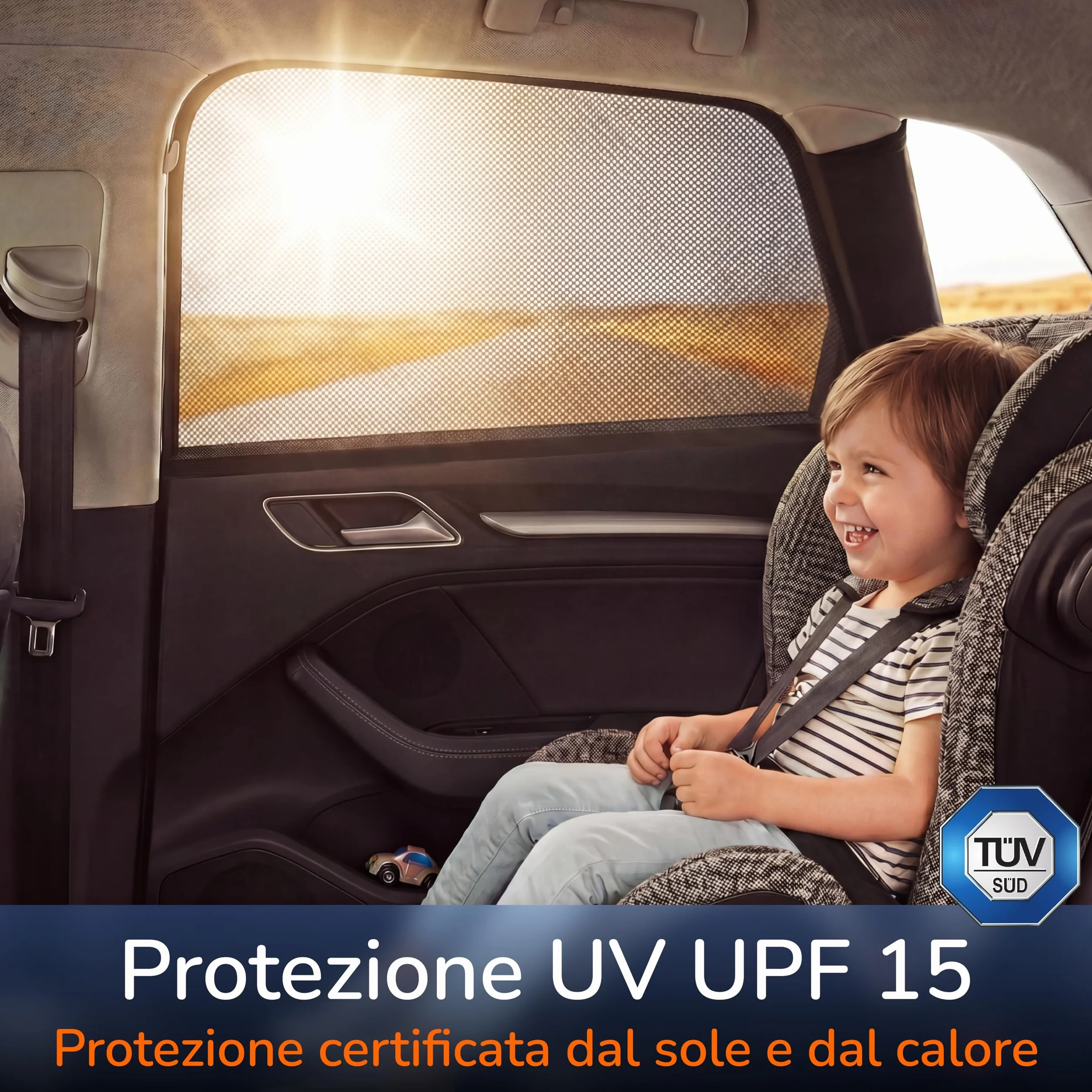 Parasole Auto per Bambini con Protezione UV Certificato TÜV UPF 15 Upgrade4cars