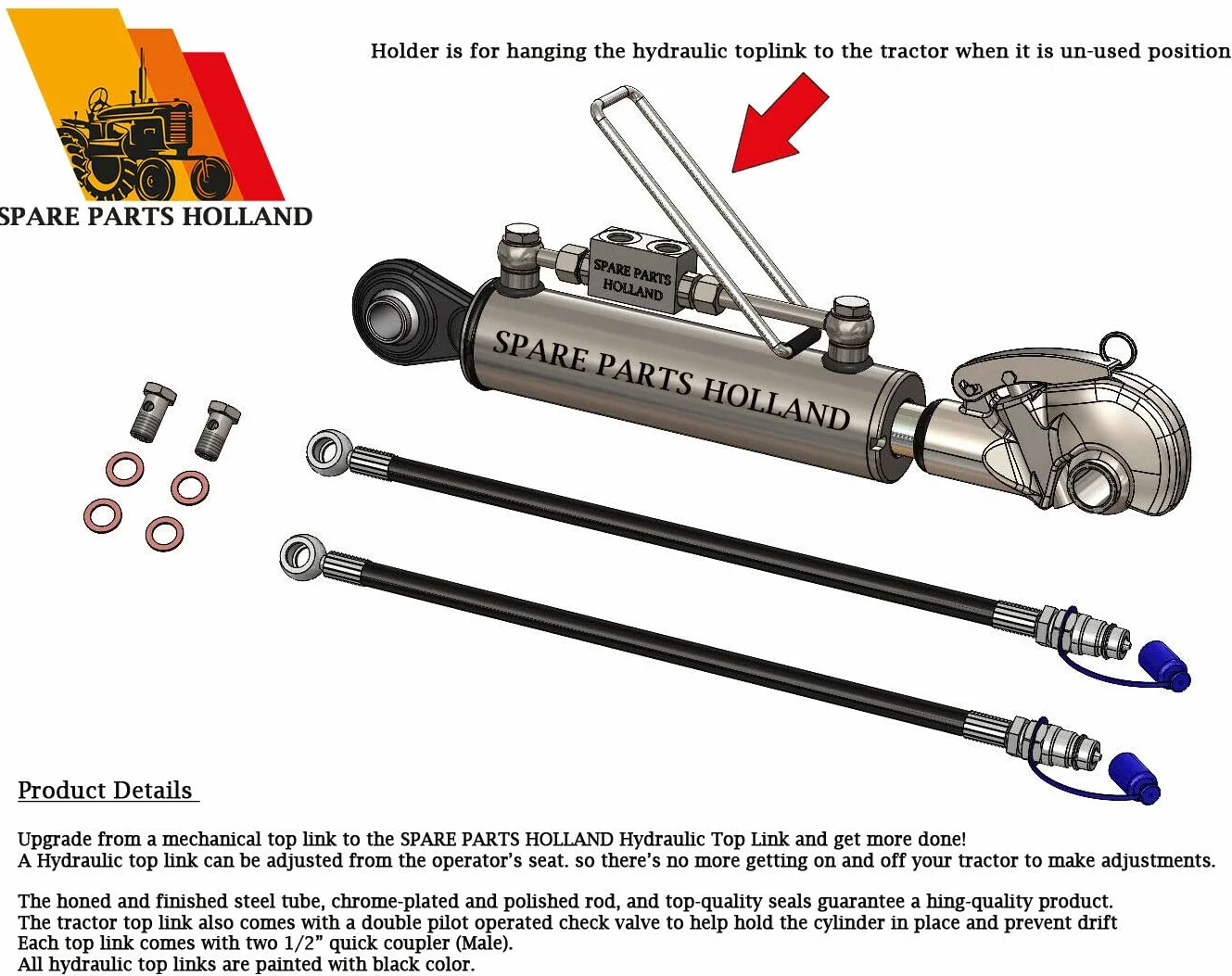 Terzo punto idraulico per trattore CAT2 280 mm Corsa Bloccaggio completo tubi nippli