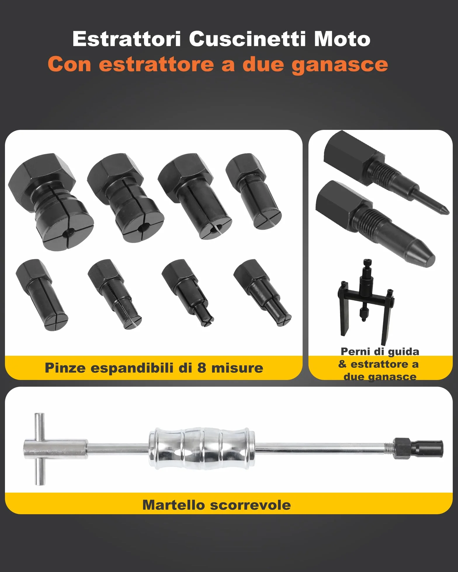 Estrattore Cuscinetti Interni Bici con Martello di Scorrimento e Due Ganasce Foro Cieco 8PCS Pinze Espandibili 8-32mm