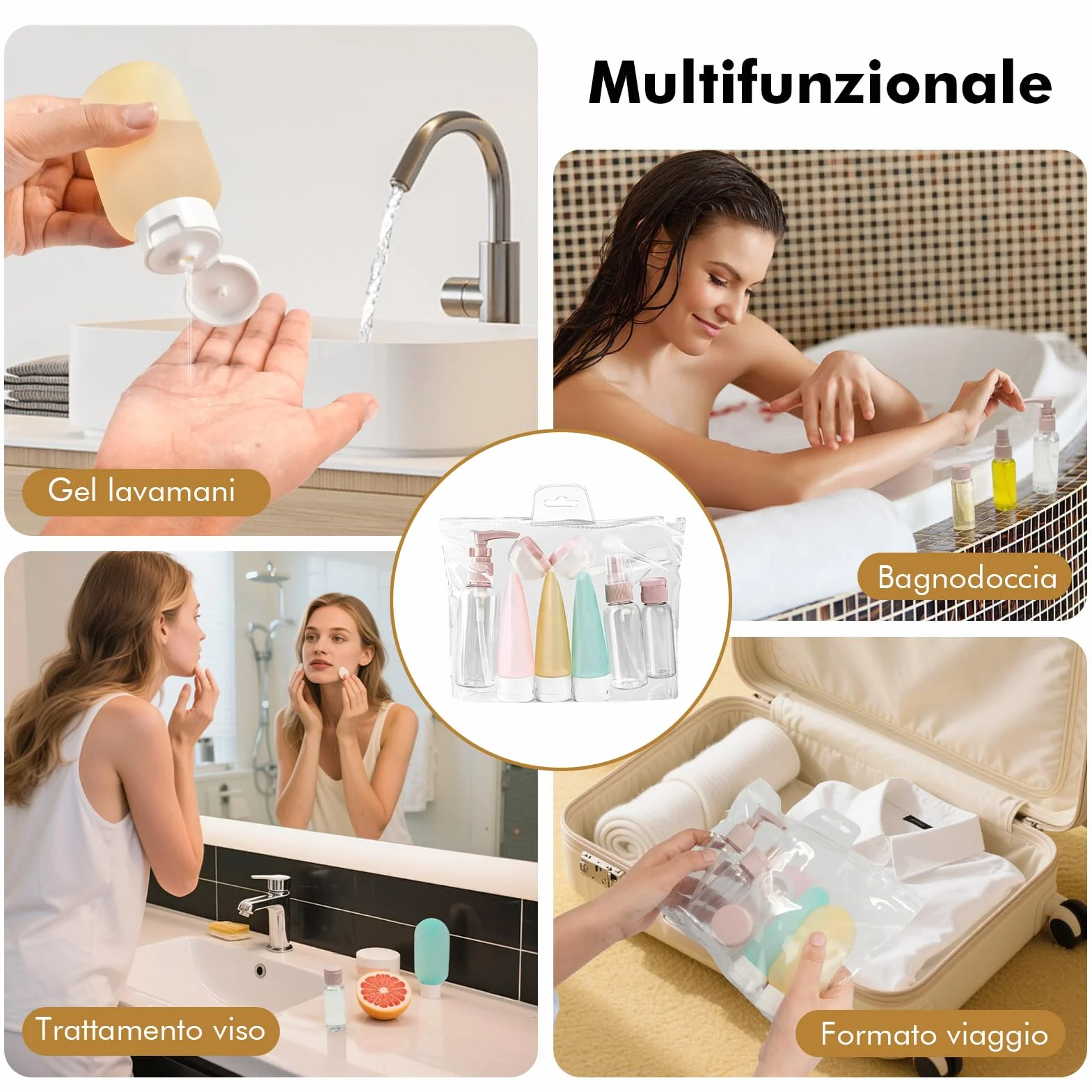 Bottiglie da viaggio, 11 pezzi set portatile da riempire Set di bottiglie di plastica flaconi viaggio ricaricabili Kit Contenitori da Viaggio Flaconi con Custodia per Shampoo, Liquidi and Lozione.