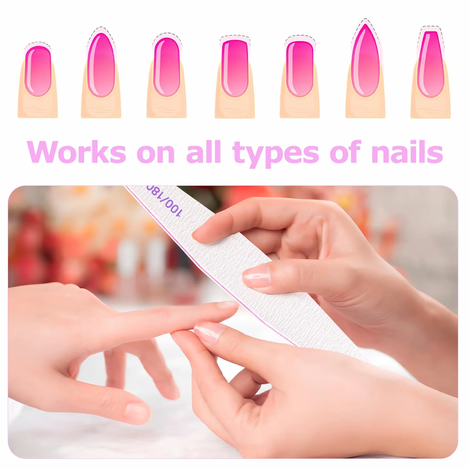 Carehabi 30 Pezzi Lime per Unghie e Buffer per Unghie, Lima 100/180 Unghie Professionali, Buffer Unghie Professionale per Salone Unghie, Nail Art Fai da te a Casa
