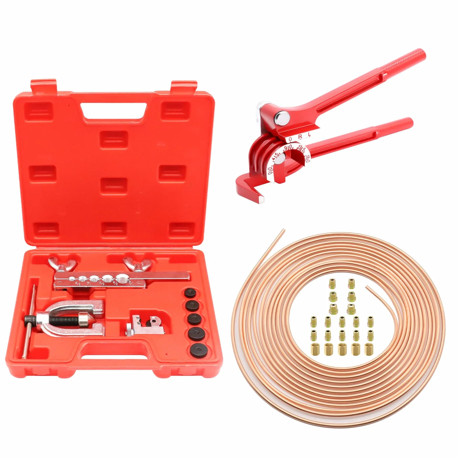 Set di attrezzi per espansione linea freno, piegatrice 180°, tubo freno 7,62m Ø 4,75mm, 21 connettori