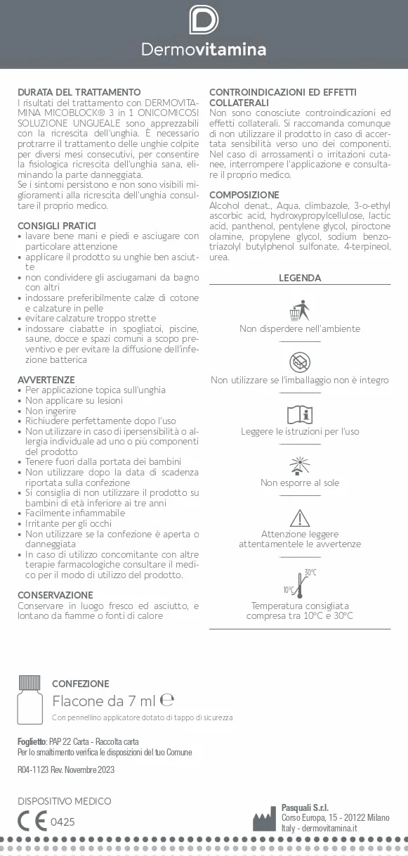 Dermovitamina Micoblock 3in1Onicomicosi Smalto Curativo Infezioni Fungine 7ml