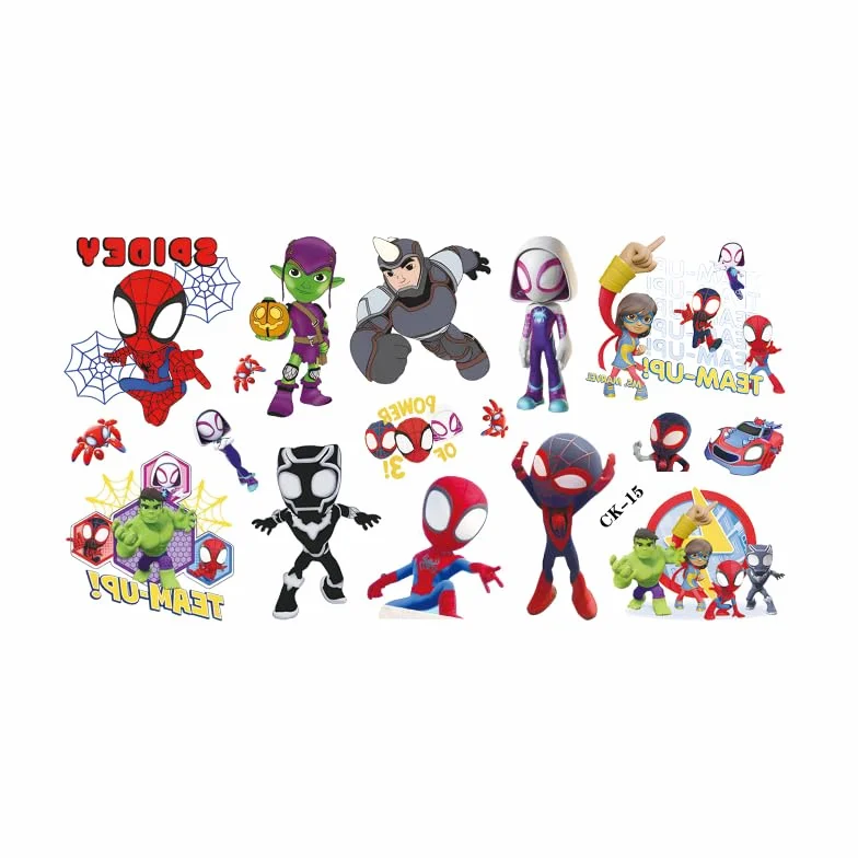 Amazing Friends - 100 tatuaggi temporanei per bambini, motivo: Spidey e i suoi super amici, 6 fogli