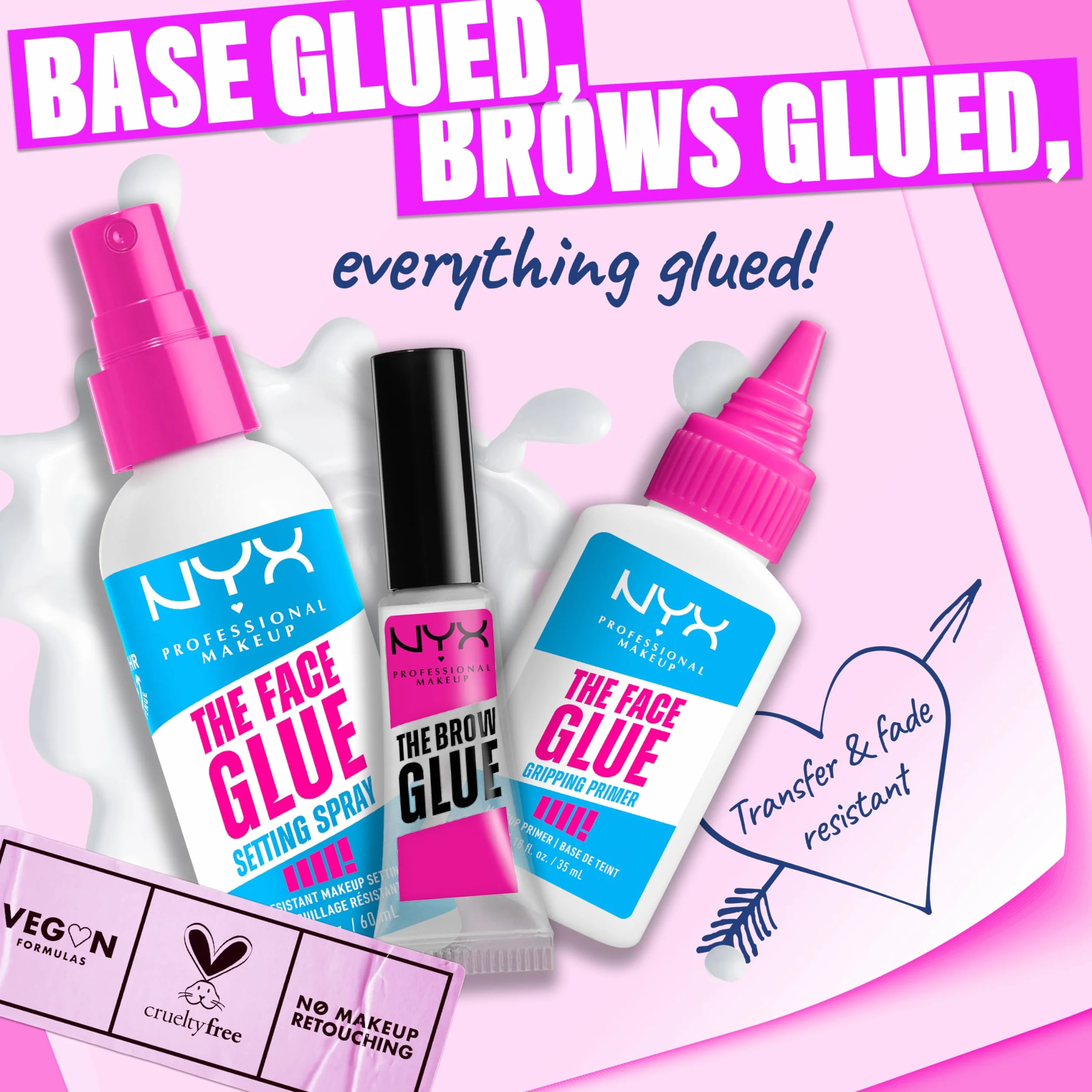NYX Professional Makeup Spray Fissante, Per Tutti i Tipi di Pelle, Makeup Intatto fino a 24H, Finish Vellutato e Look Fresco Tutto il Giorno, Con Sciroppo d'Acero, The Face Glue, 60 ml