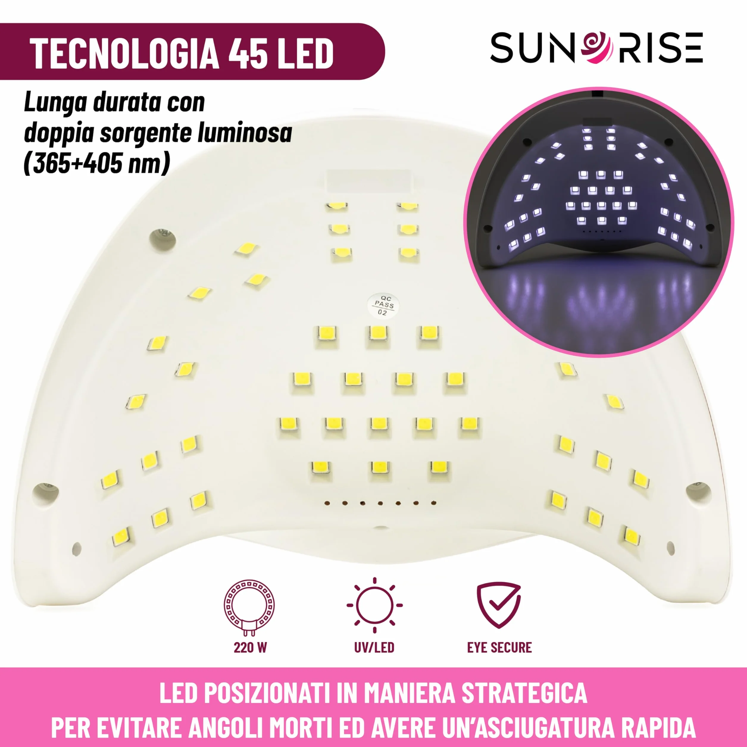 Lampada UV LED Unghie 48W/220W 5 Timer Display 45 LED Sensore Professionale Portatile per Nail Art Smalto Gel Acrygel Polygel