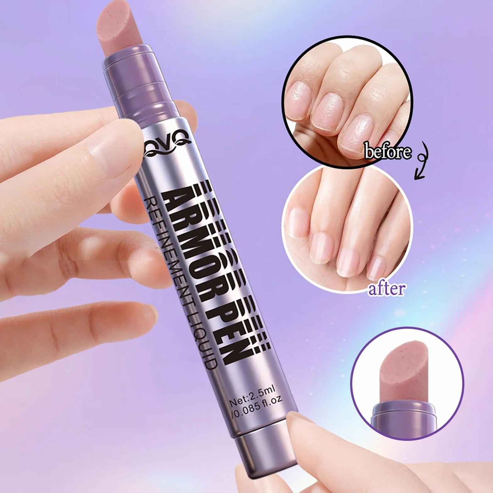 Penna 4-in-1 per Cuticole con Olio, Rimuovi Cuticole in Ceramica & Olio in una Penna, Penna Levigante per Unghie per Pellicine, Ripara, Nutre, Rafforza Cura Quotidiana delle Unghie (2 pezzi)