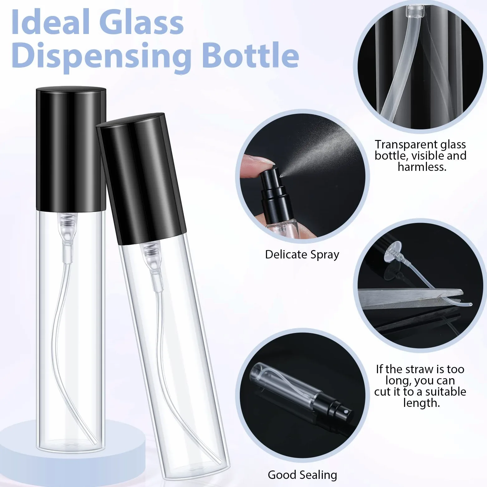 Yinder 25 flaconi spray da viaggio per profumo, vuoti, ricaricabili, vuoti, per profumo, in vetro, trasparenti, portatili, per viaggi (nero, 10 ml)