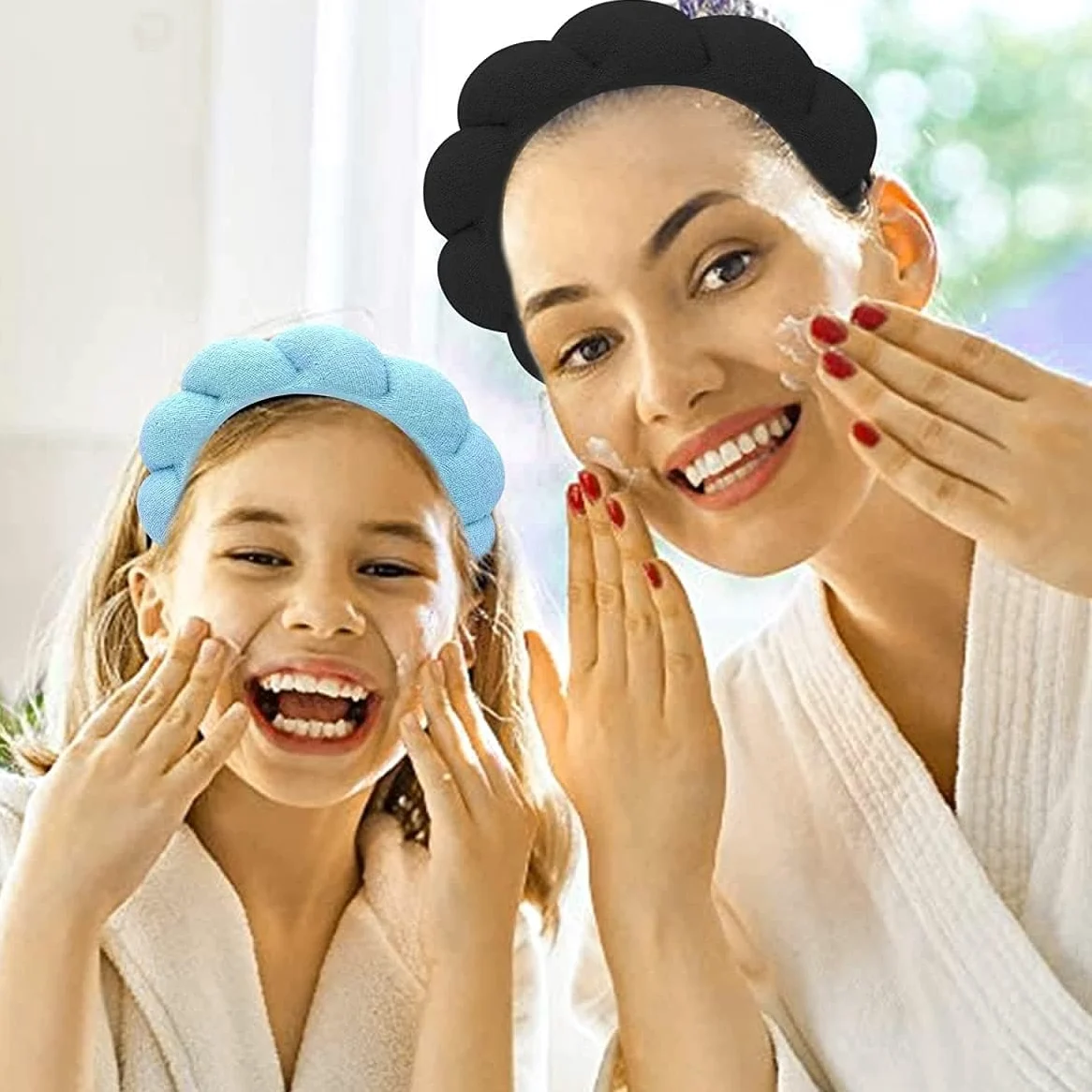 Fascia per capelli in spugna per donne, fascia per la cura della pelle, fascia per il lavaggio del viso, morbida fascia per trucco preppy per spa lavaggio viso trucco (confezione da 10)