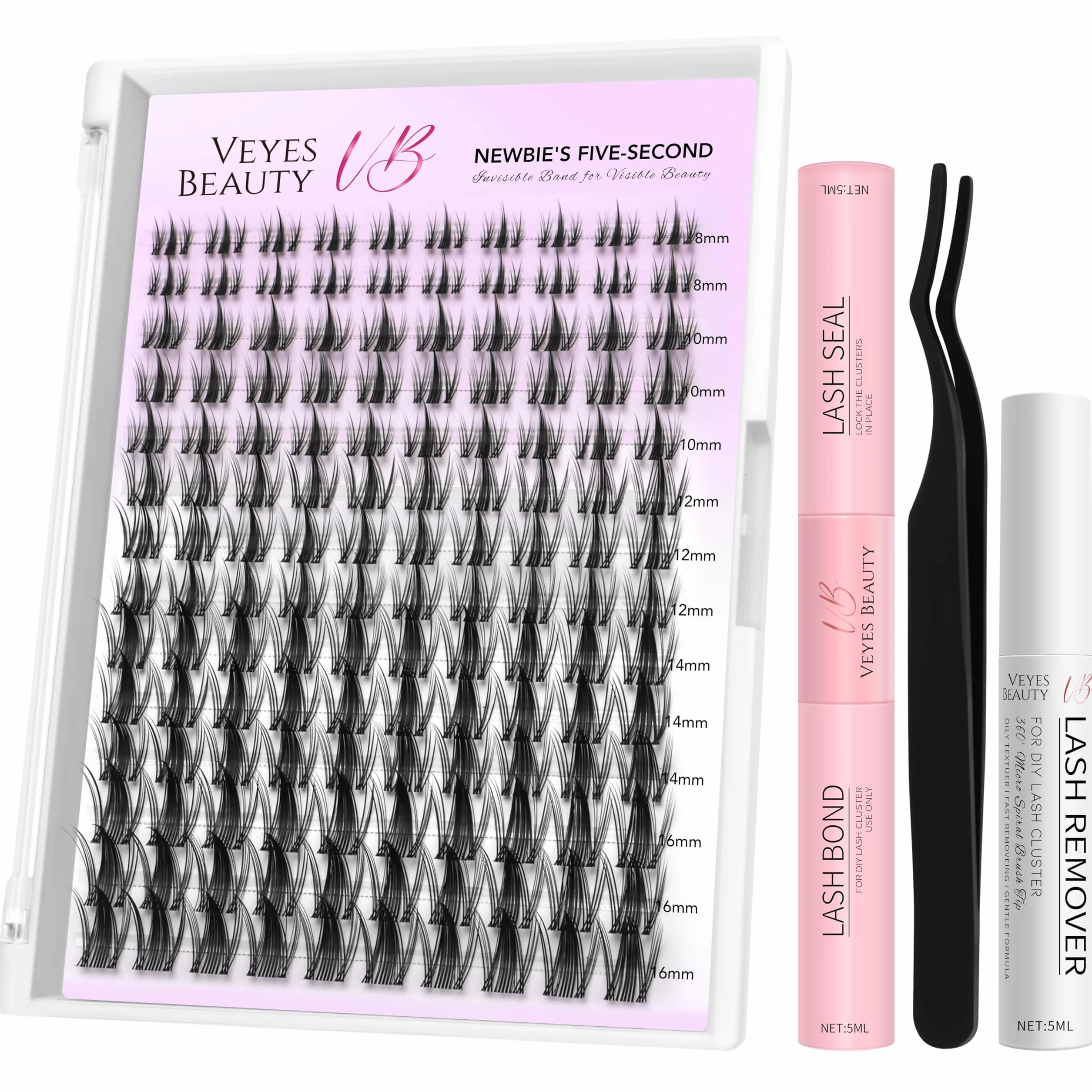 VEYESBEAUTY Lash Extension Kit Ciglia Finte Ciuffetti 8-18mm Bond Remover