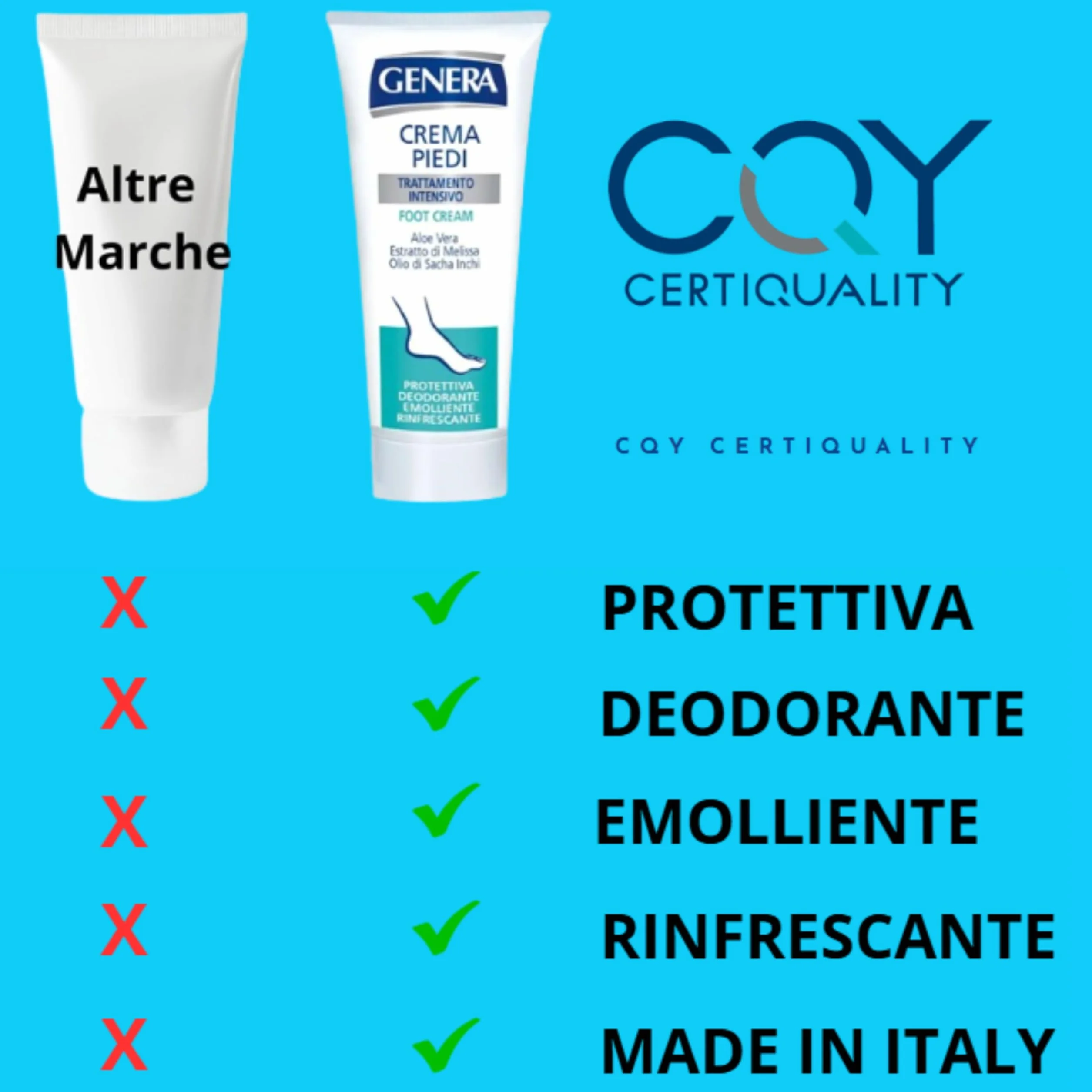 GENERA - CREMA PIEDI FEET CREAM TRATTAMENTO INTENSIVO CON ALOE VERA ESTRATTO DI MELISSA OLIO DI SACHA INCHI PROTETTIVA DEODORANTE EMOLLIENTE - TUBO 100 ML