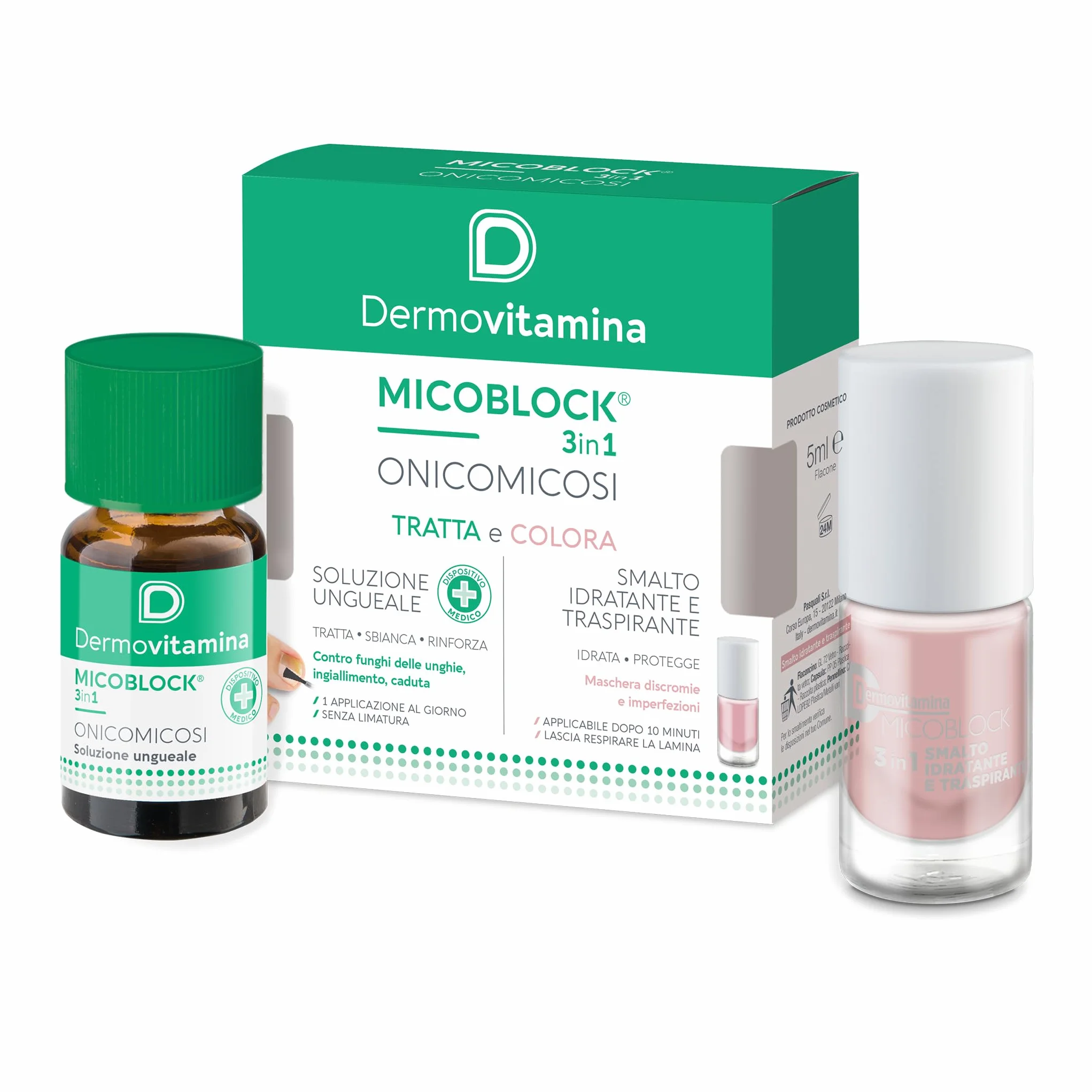 Dermovitamina Micoblock 3in1 Onicomicosi Soluzione Ungueale Micosi Smalto Curativo Nude 7 ml + 5 ml