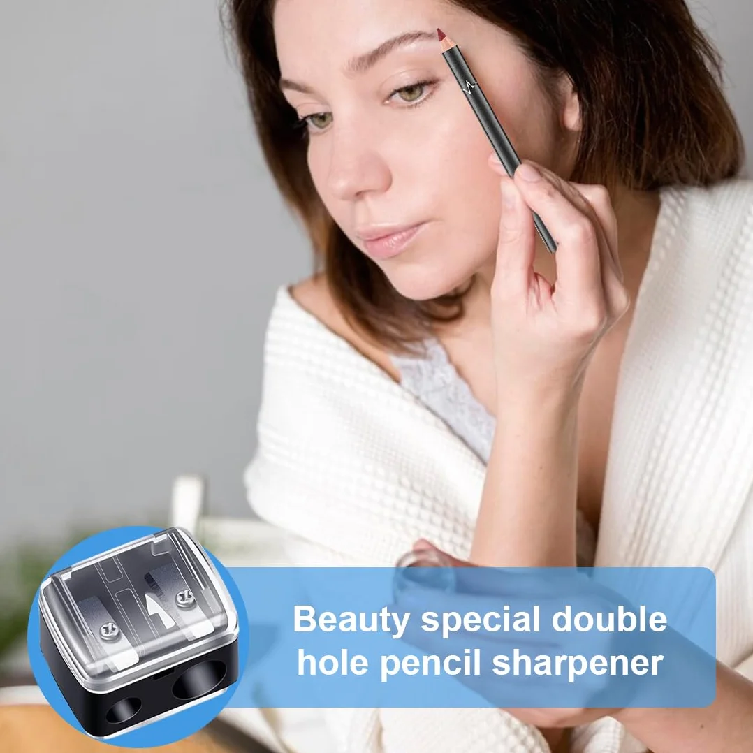 Temperamatite Trucco Doppio per Matite Cosmetiche Eyeliner Sopracciglia Nero 2 Pezzi